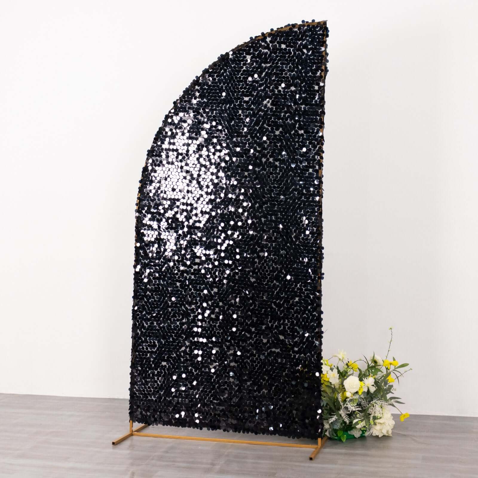 7ft Black Double-Sided Payette Sequin Chiara Cover for Half-Moon Wedding Backdrop Stand