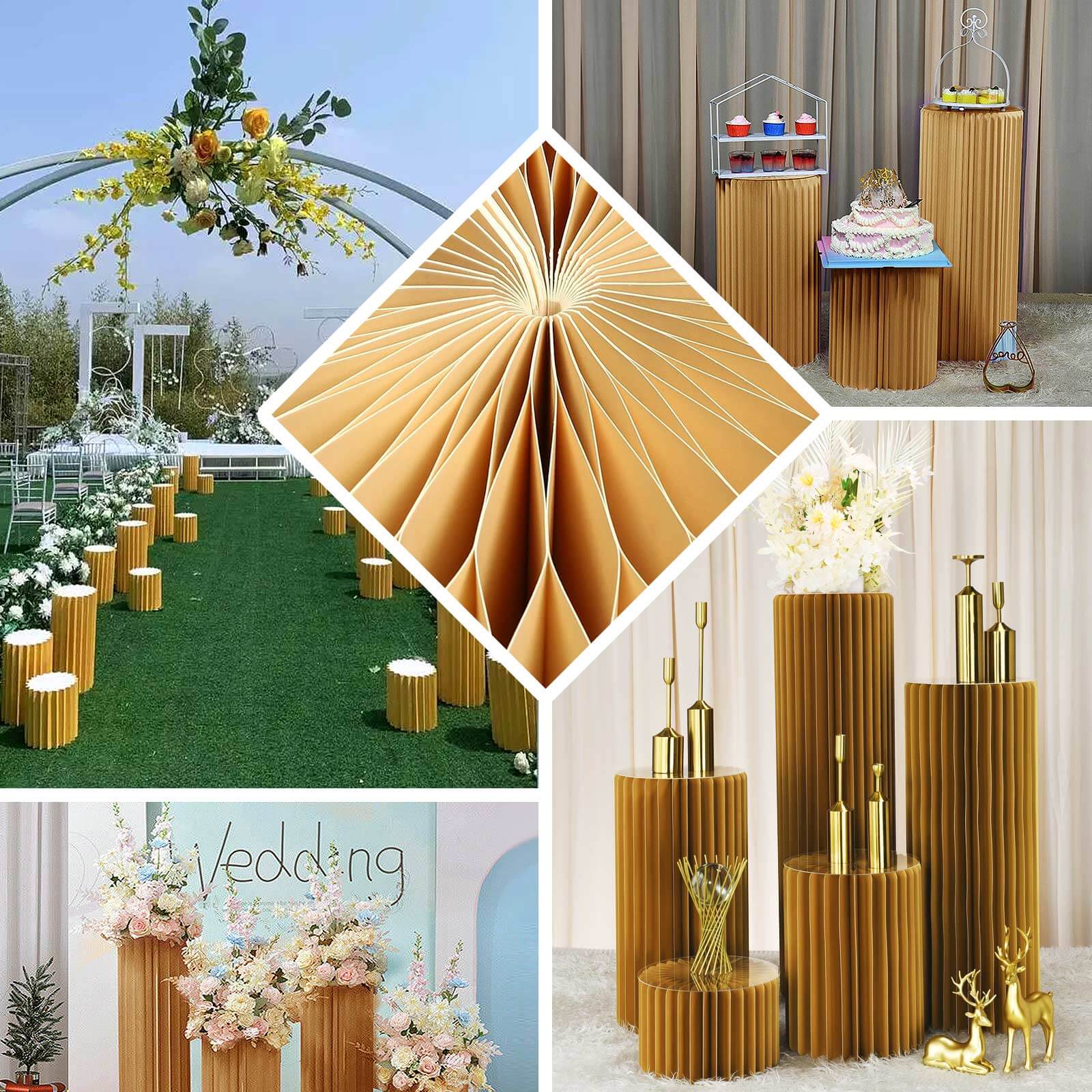 Hot! 24 - inch Gold Accordion Cylinder Display Stand with PVC Top Plate