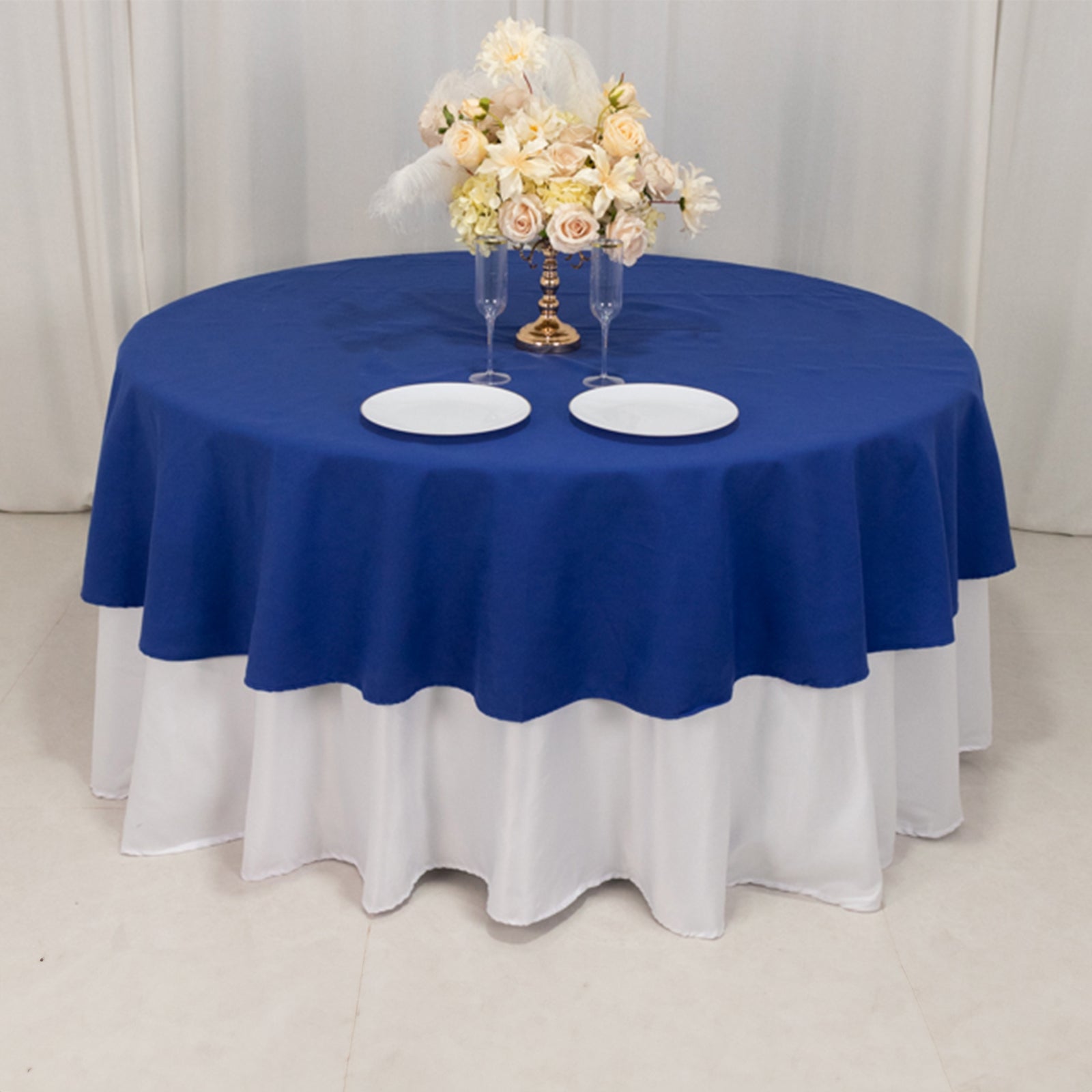 Wrinkle-Resistant Royal Blue 90" Cotton Blend Round Tablecloth - Ideal for Events
