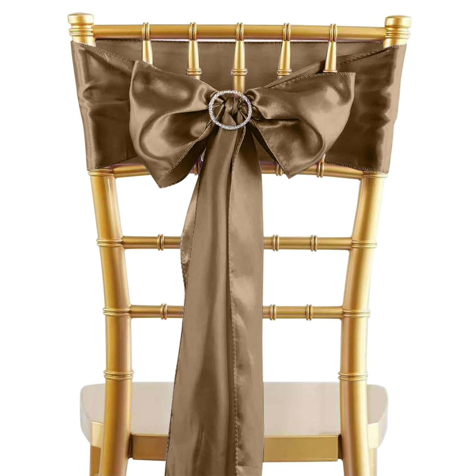 5-Piece Set of Taupe Satin Chair Sashes - Durable and Shiny 6x106 Bows