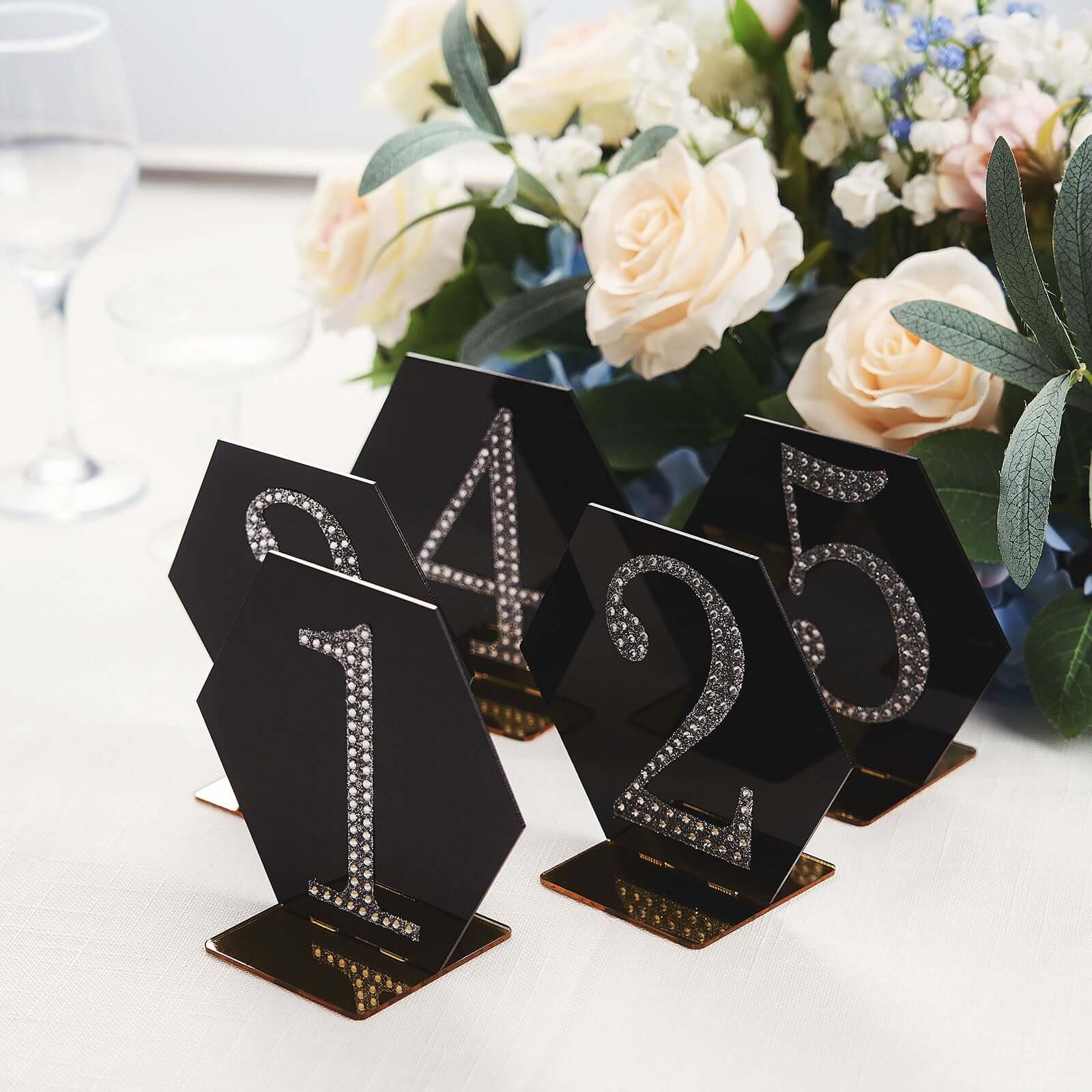 5-Pack Black/Gold Hexagon Acrylic Table Sign Holders - Ideal for Modern Event Centerpieces