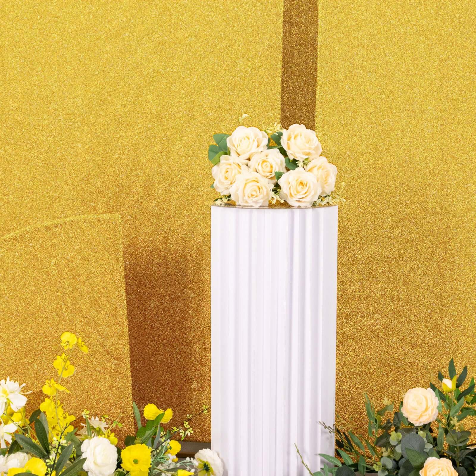 4-Piece Gold Shimmer Tinsel Chiara Wedding Arch Covers for Half Moon Stands (2.5ft - 7ft)