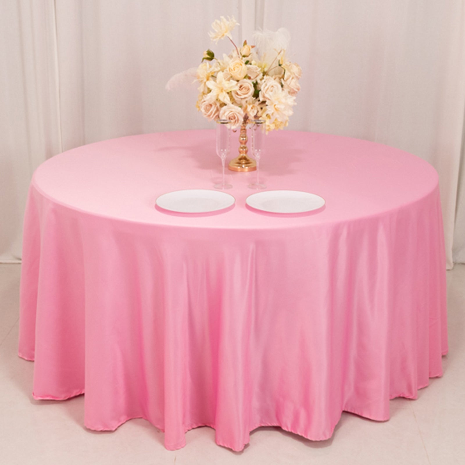 Pink 120-Inch Seamless Lamour Satin Round Tablecloth with Soft Sheen