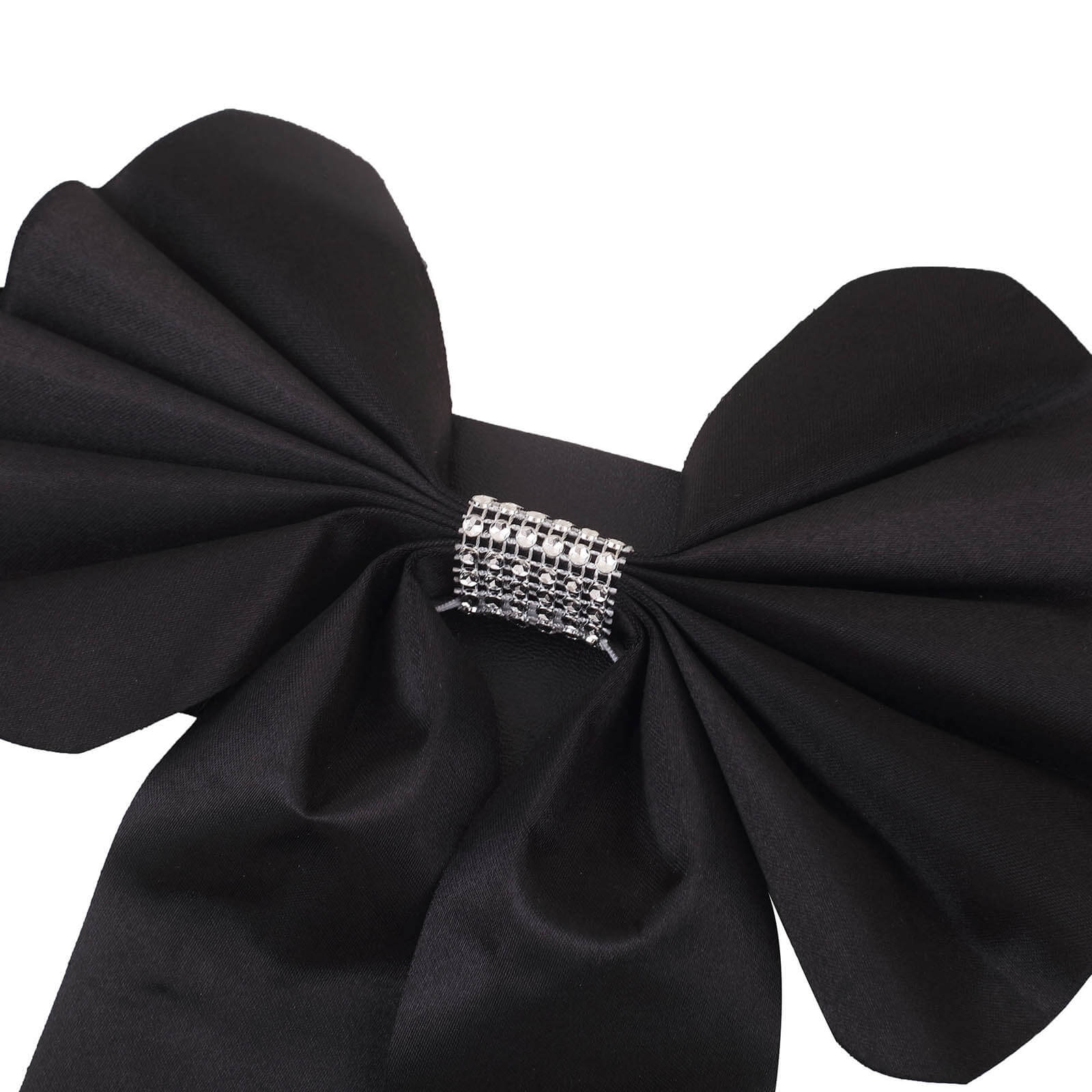 5-Pack Black Satin Faux Leather Chair Sashes with Diamond Rhinestone Buckles - Luxurious Party Decor