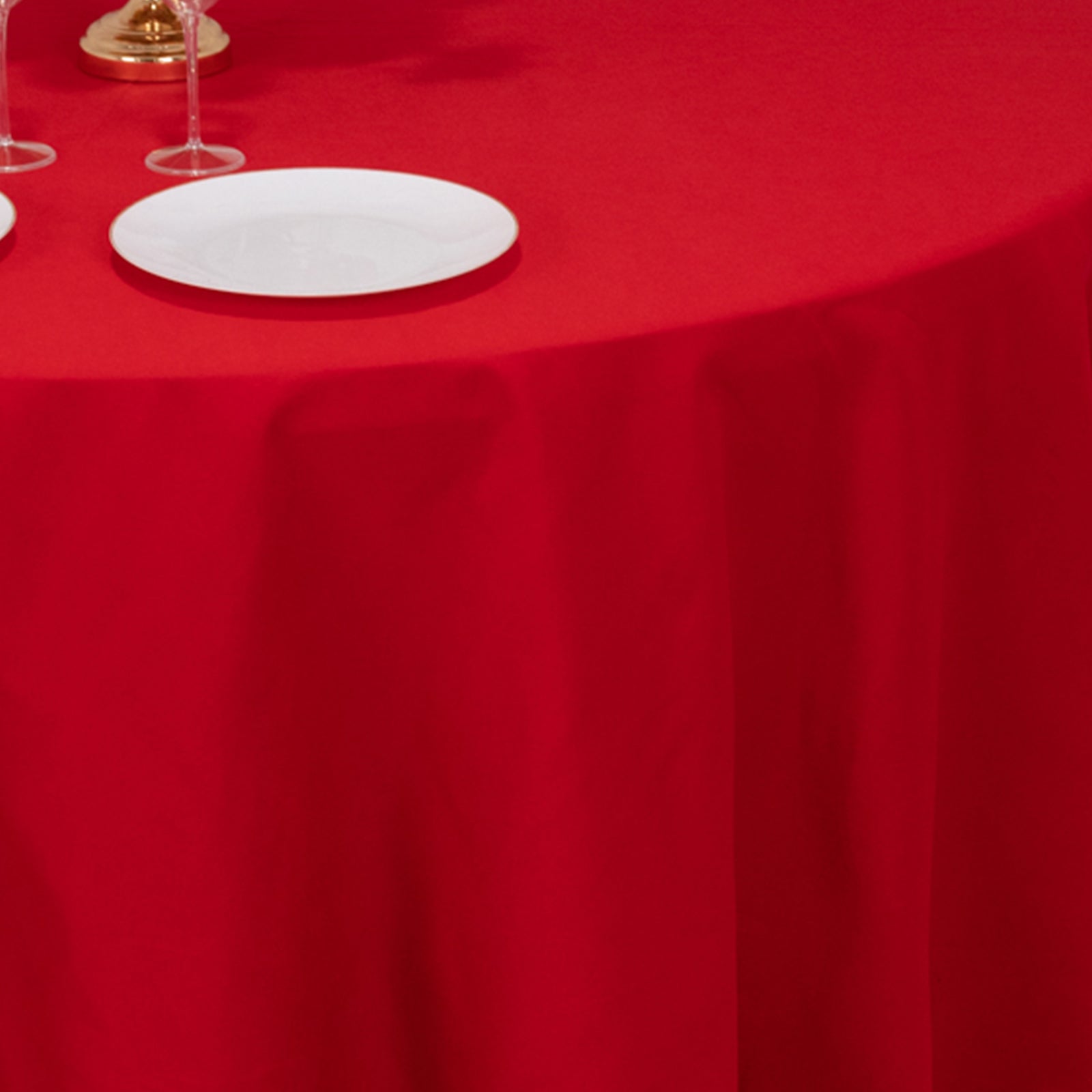 Hot Sale! 120-Inch Seamless Red Cotton Blend Round Tablecloth - Wrinkle-Resistant Table Cover