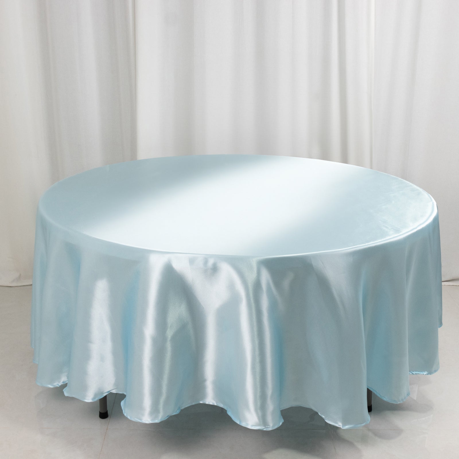Light Blue Smooth and Lustrous 108-Inch Satin Round Tablecloth