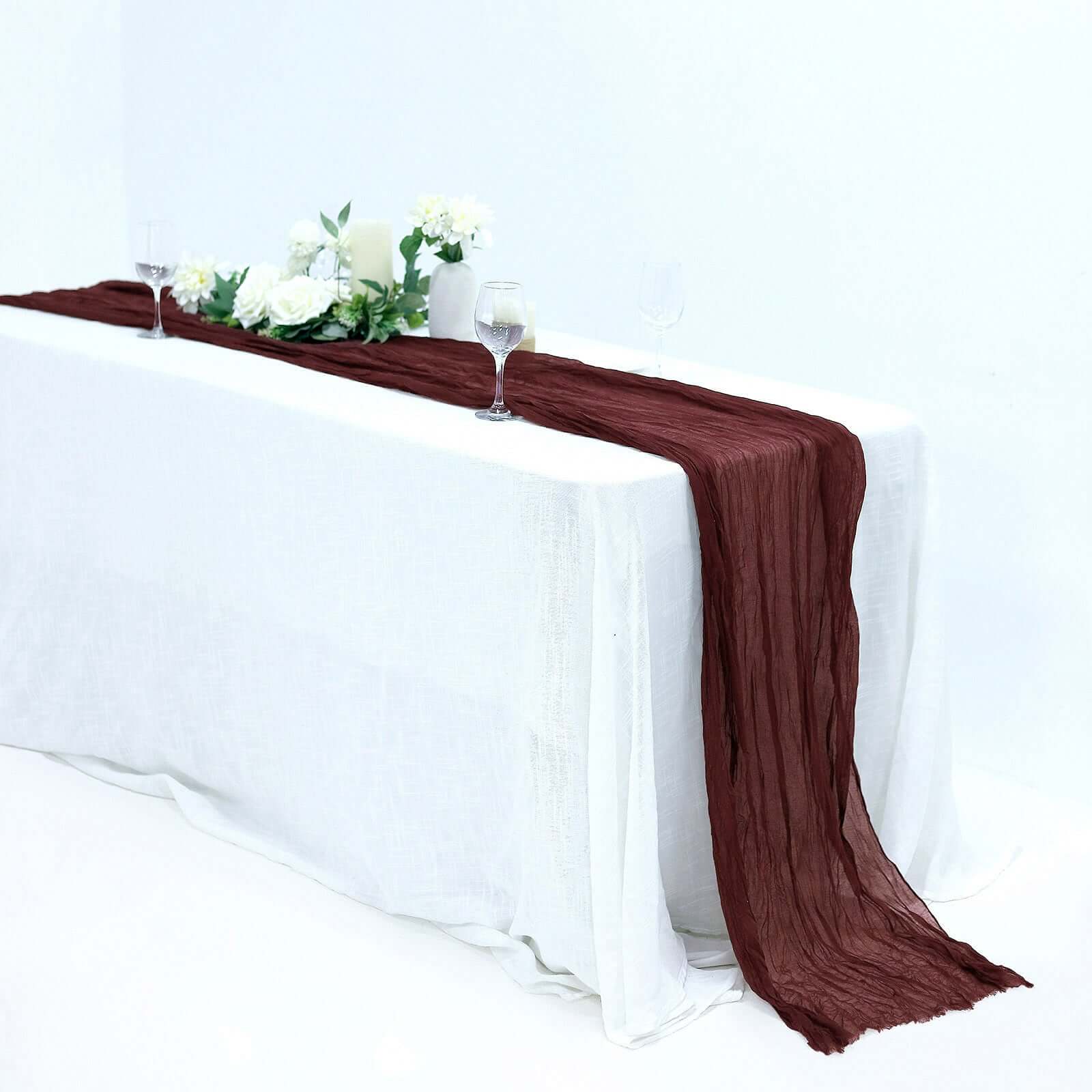 Hot Sale! 10ft Burgundy Gauze Cheesecloth Table Runner - Rustic Boho Style