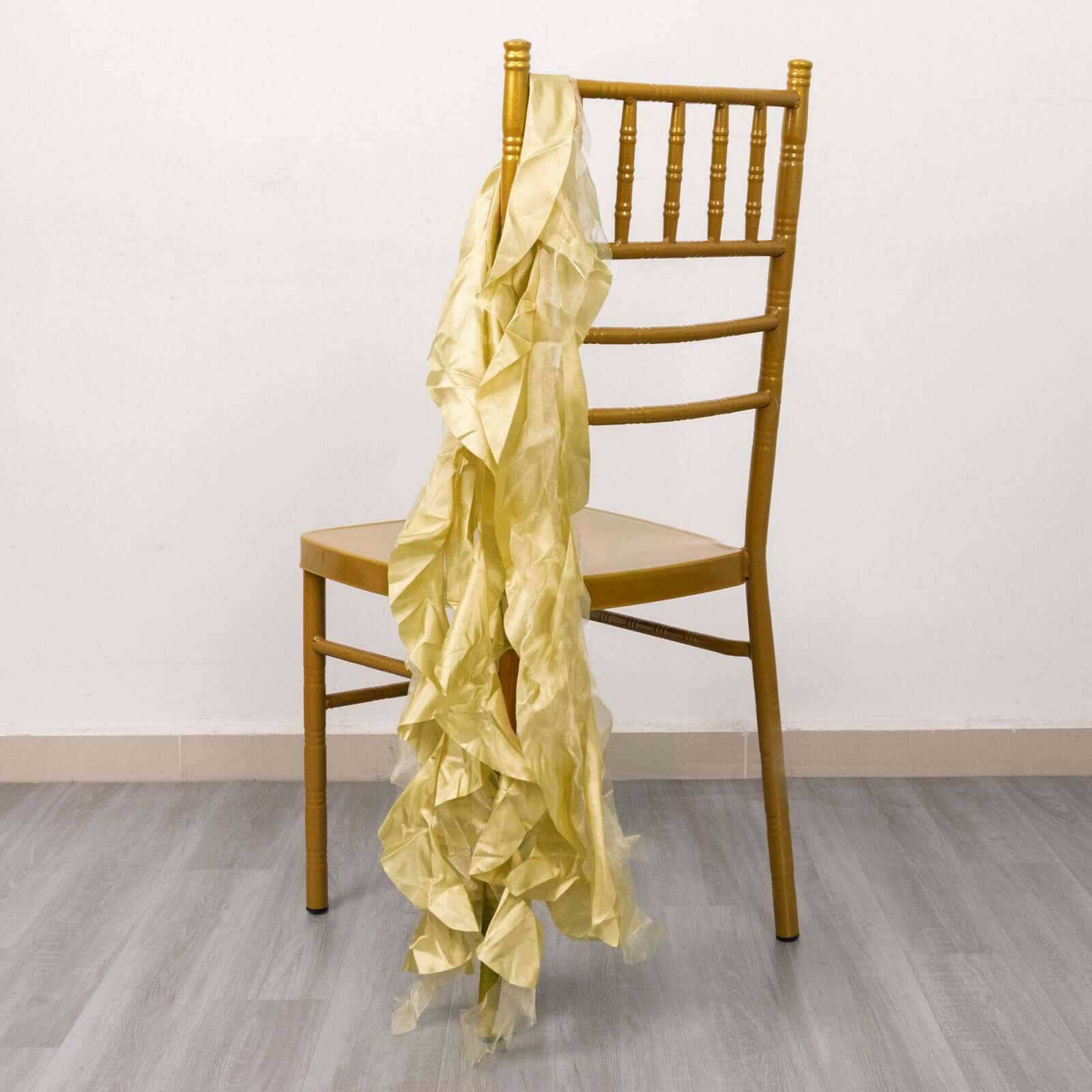 Hot Deal! 5-Piece Champagne Chiffon Satin Chair Sashes with Curly Willow Style