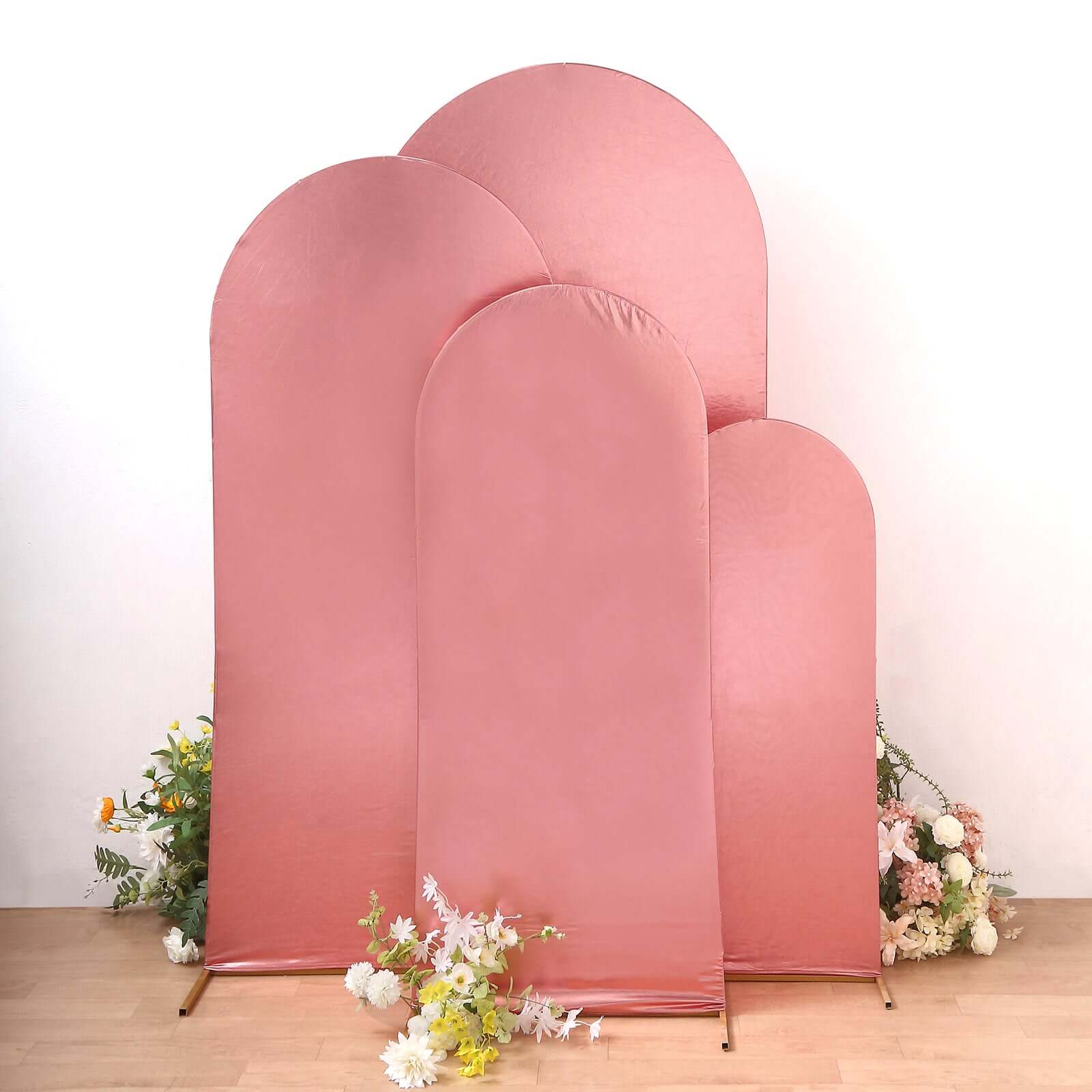 Hot Deal! Set of 4 Rose Gold Shiny Metallic Spandex Covers for Wedding Arch Stand (4ft - 7ft)