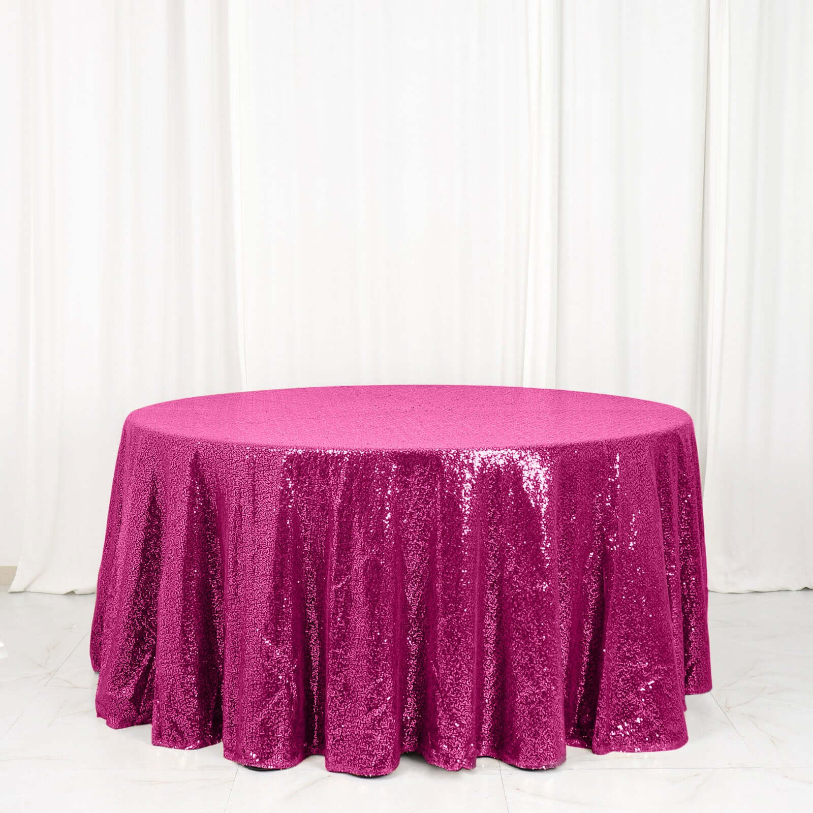 Hot Deal! Fuchsia Seamless Glittering 120' Round Sequin Tablecloth
