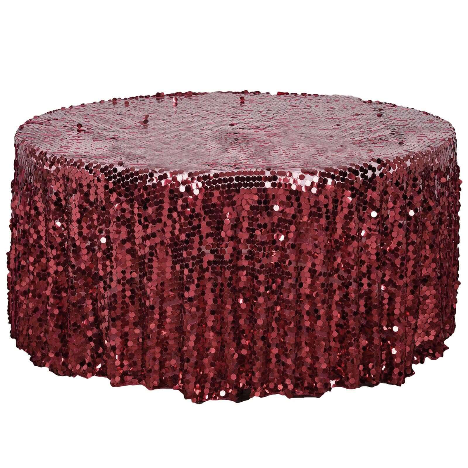 Burgundy Sequin 120 - inch Round Seamless Tablecloth for Big Payette Tables