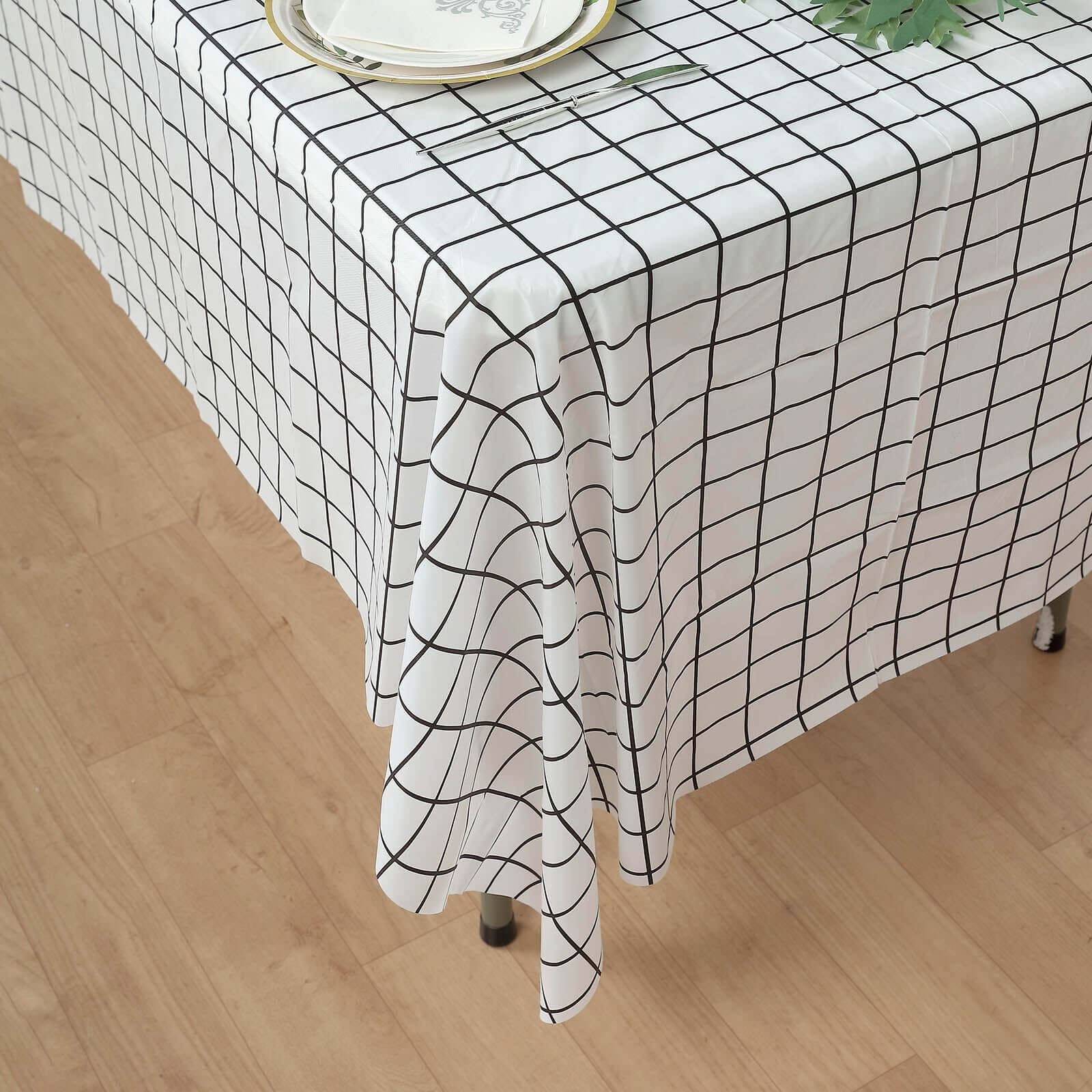 5-Pack Durable Black/White Grid PVC Disposable Plastic Table Covers 54x108 - Perfect for Events