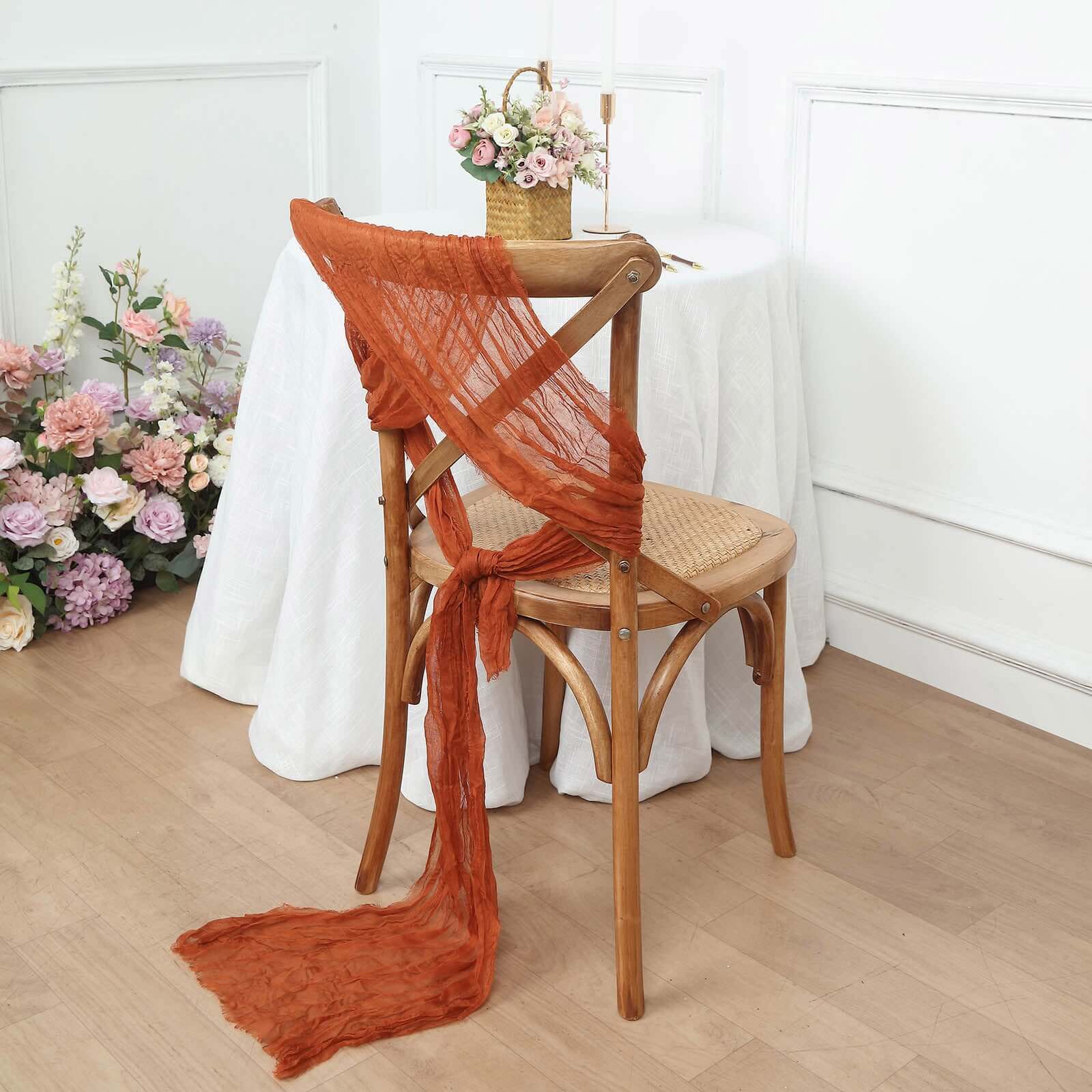 Special Offer: 5-Pack Terracotta (Rust) Cheesecloth Chair Sashes for Boho Decor