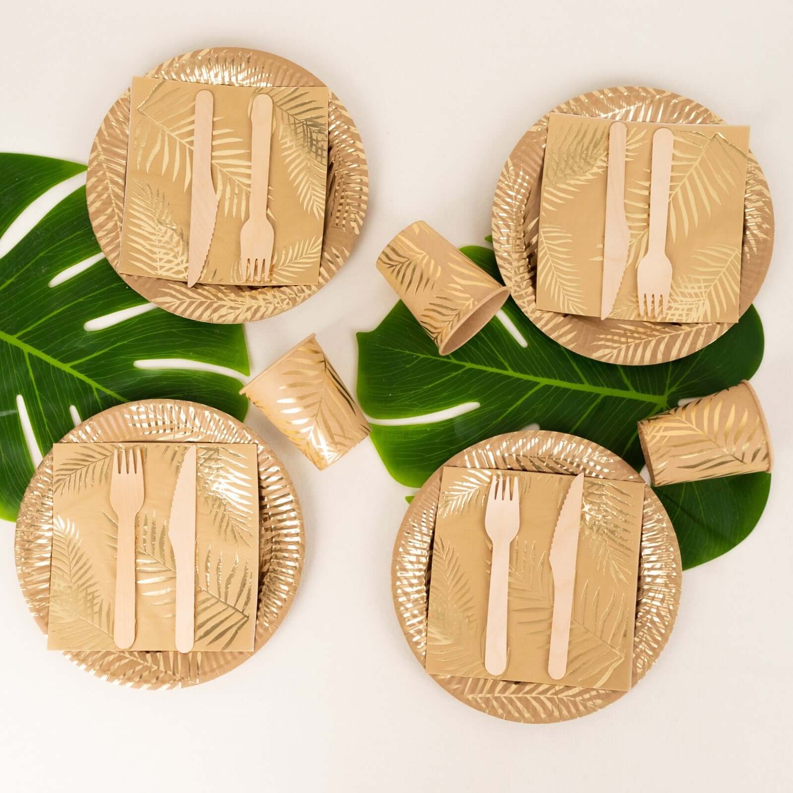 Hot Deal! 72-Piece Disposable Paper Dinnerware Set with Gold Foil Palm Leaves Print