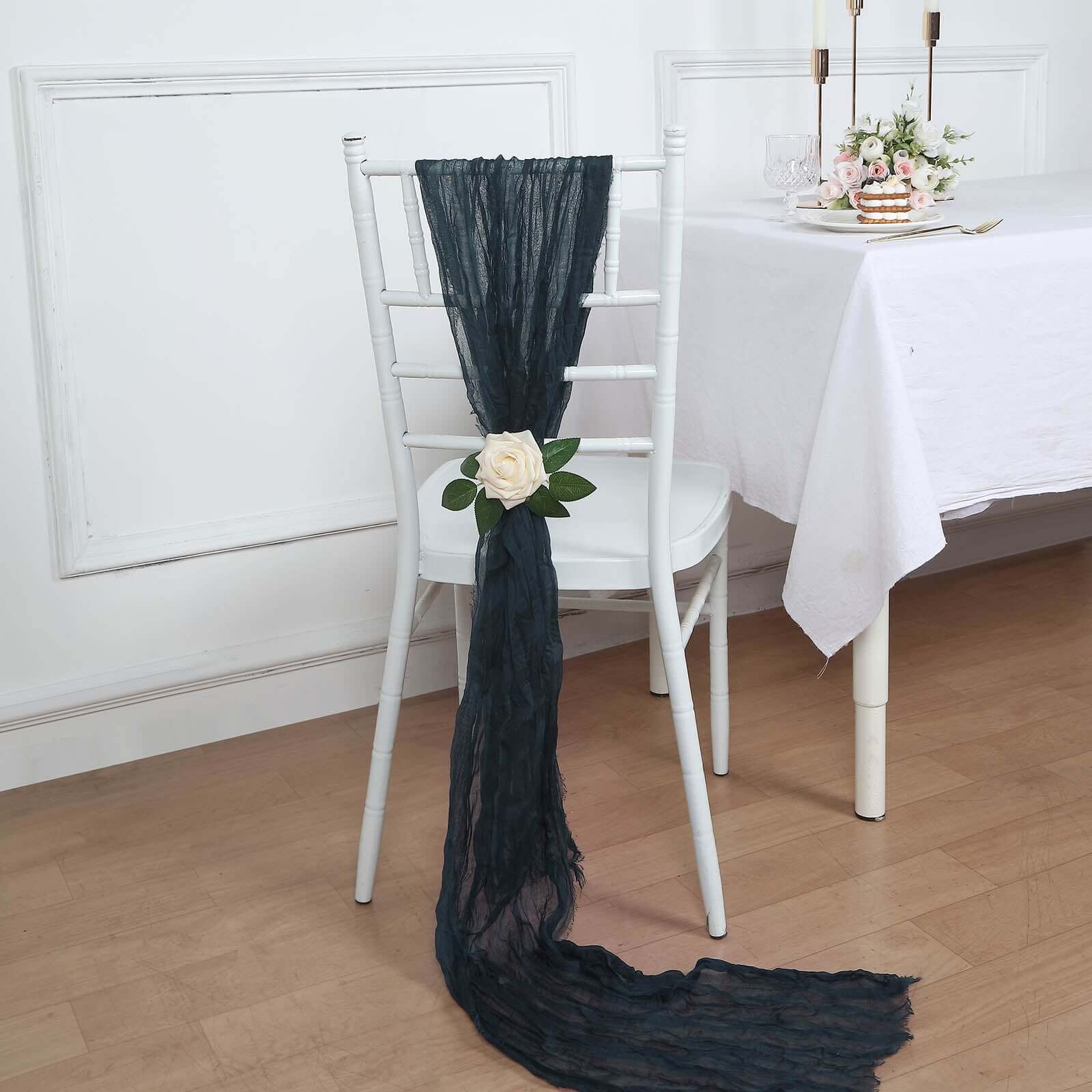 5-Pack Navy Blue Cheesecloth Gauze Chair Sashes - Ideal Boho Decor for Weddings & Parties