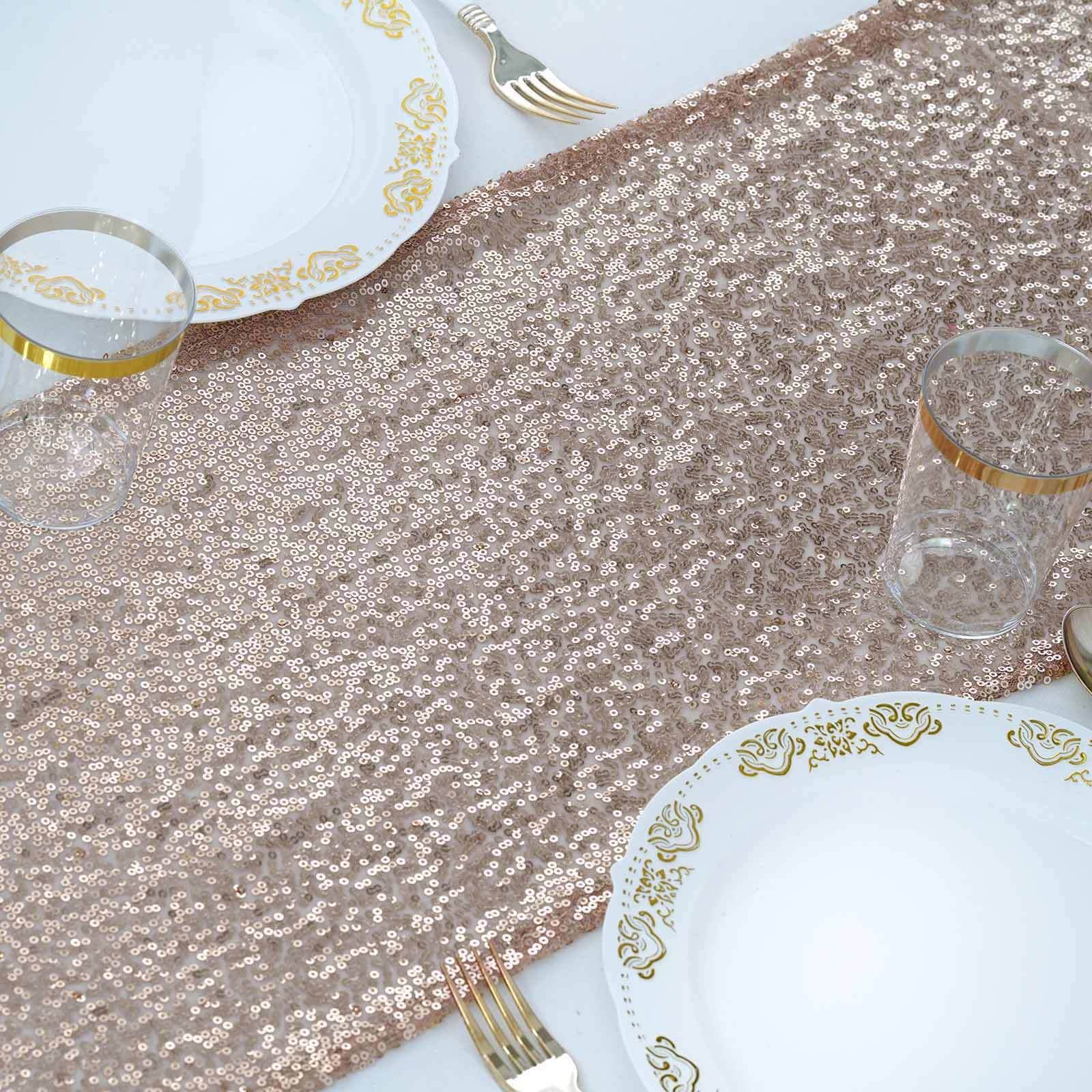 Hot Sale! Rose Gold Sequin Table Runner with Glittering Design, 12x108
