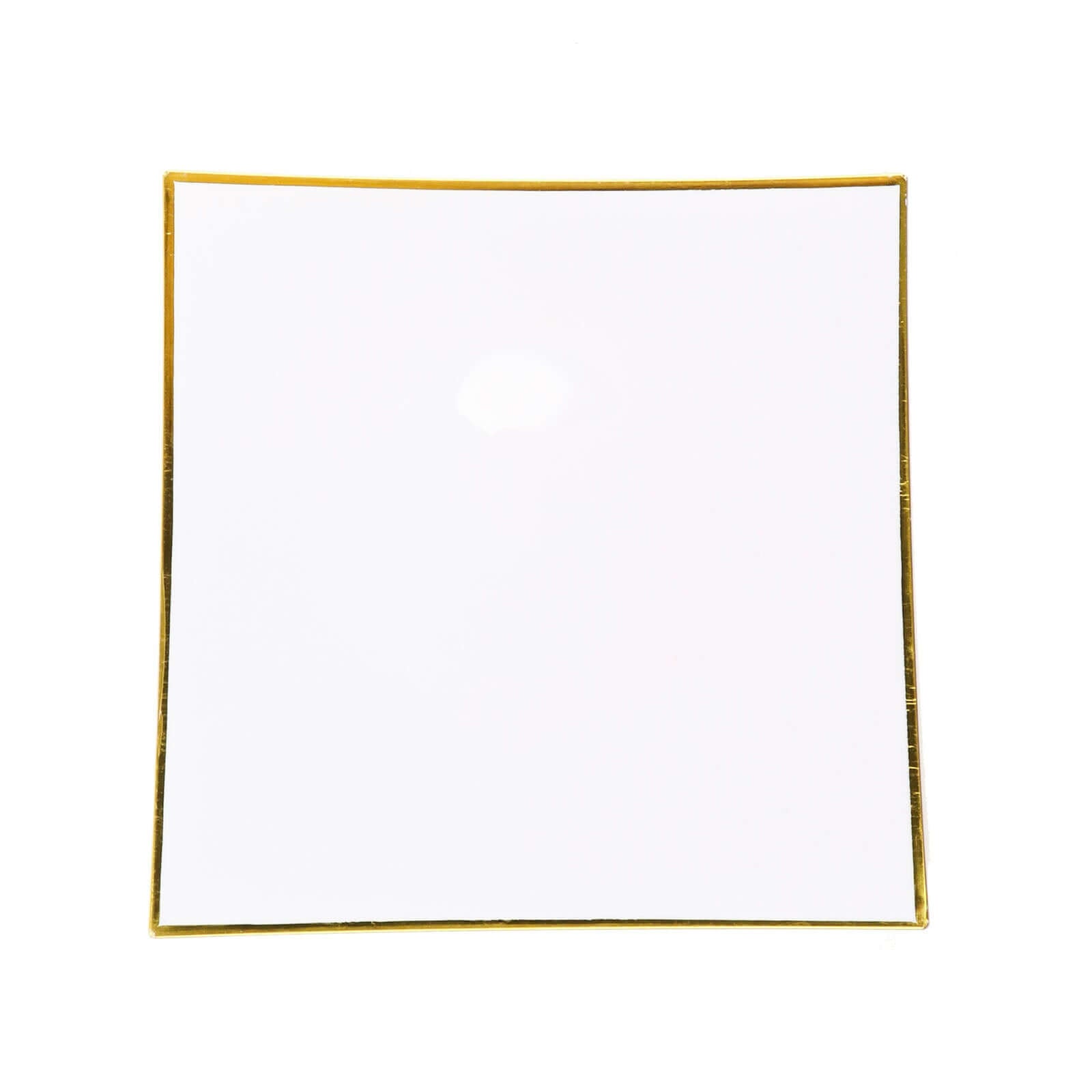 Hot Deal! 10-Pack White Concave Square Plastic Dessert Plates with Gold Rim - Ideal for Weddings & Special Events