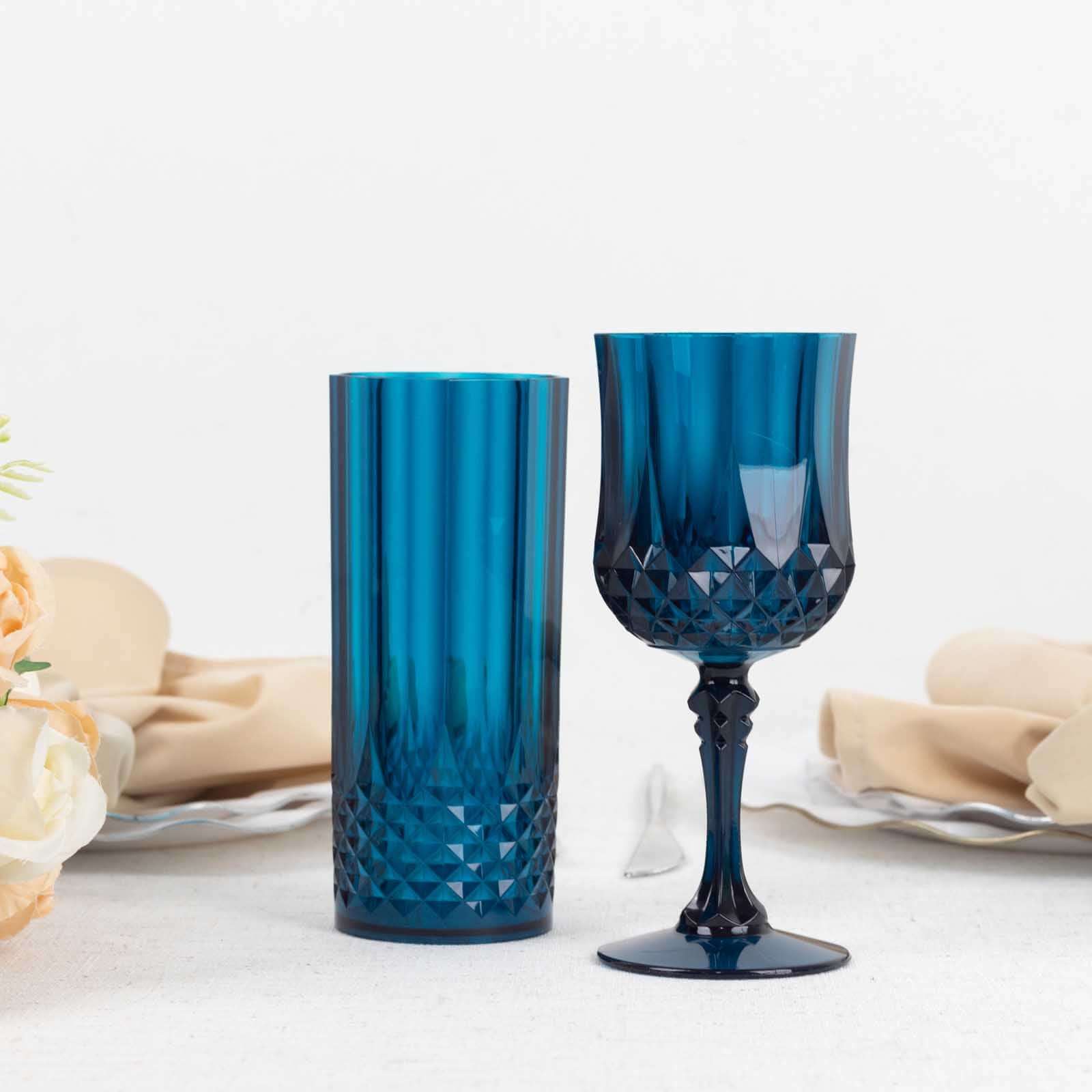 Hot Deal! 6-Pack Shatterproof 14oz Navy Blue Plastic Cocktail Tumblers with Crystal Cut Style