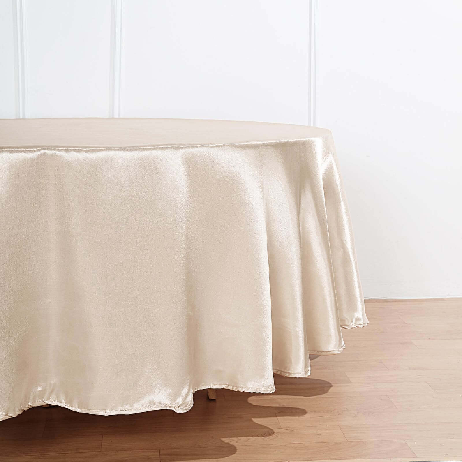 Beige Satin 90-Inch Round Tablecloth - Smooth, Lustrous & Resistant