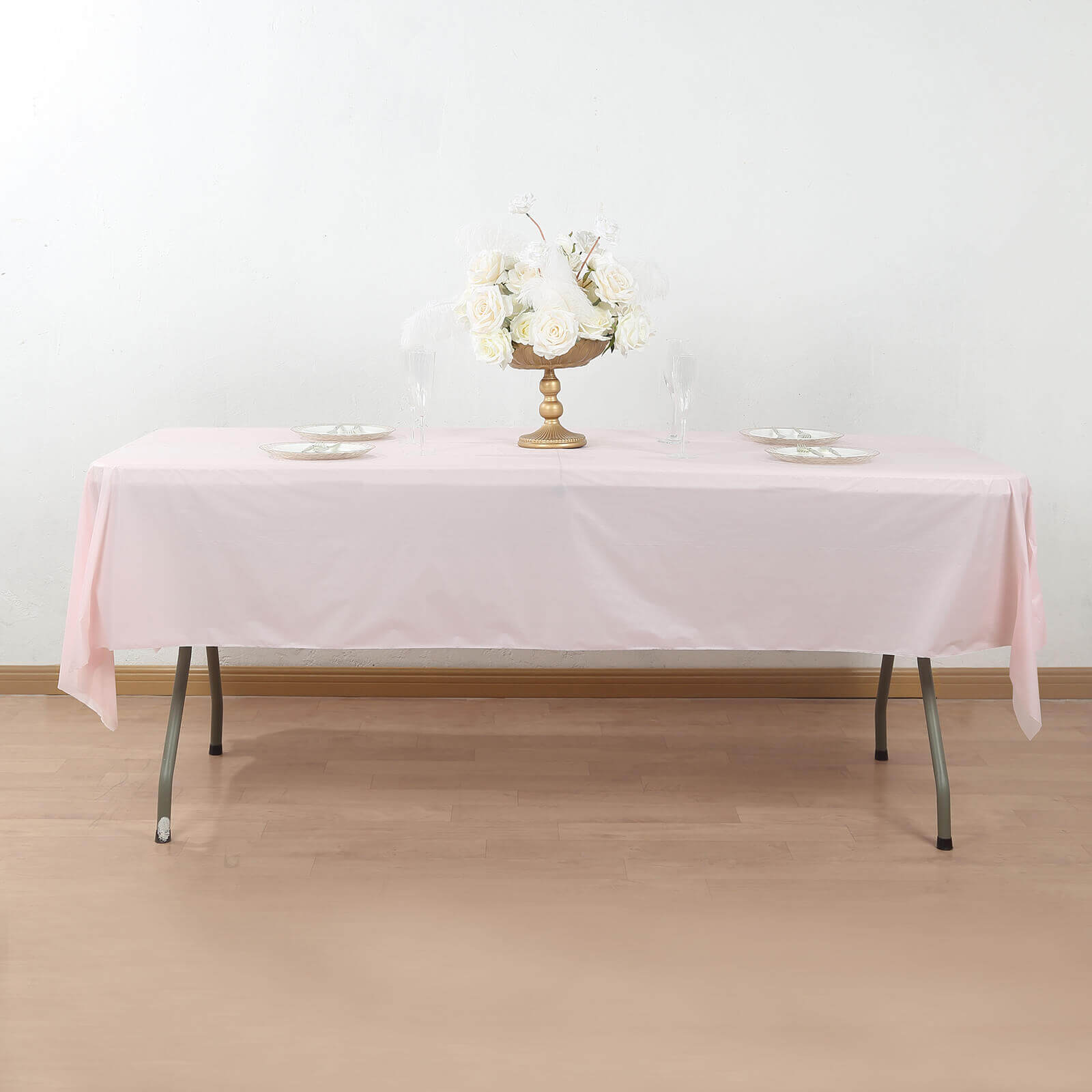 Customizable Blush Plastic Table Cover Roll with Slide Cutter - High - Quality & Durable, 54x300ft