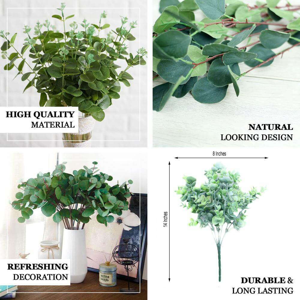 Set of 3 Artificial Dark Green Eucalyptus Stems, 13.5 Inches Tall