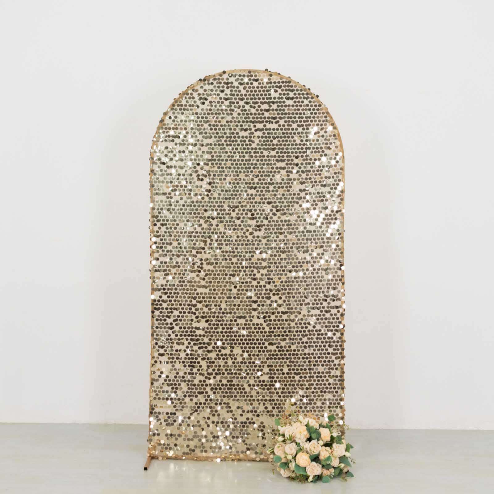 Champagne Sparkly 7ft Sequin Fitted Cover for Round Top Wedding Arch - Perfect Decoration!