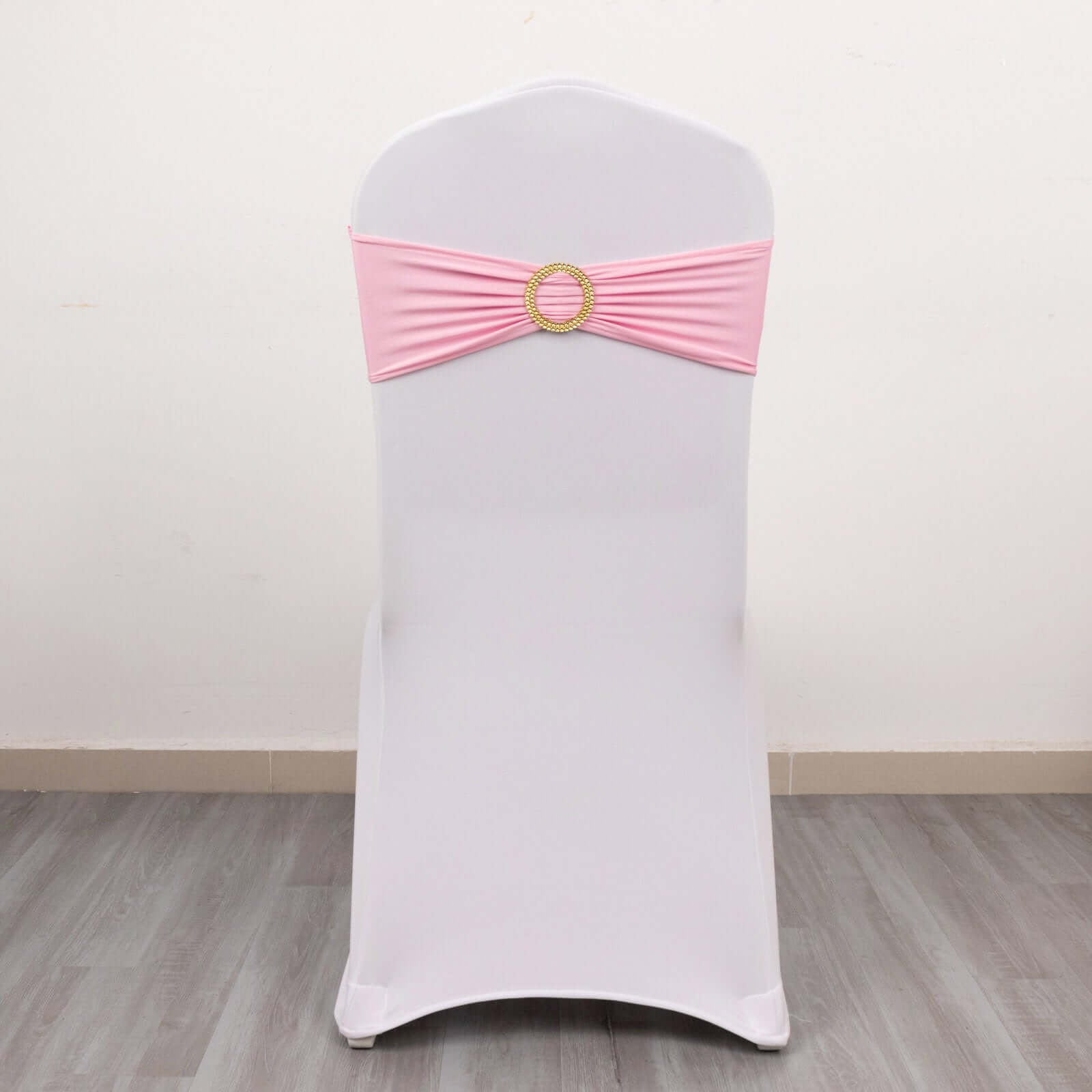 Hot Deal! 5-Pack Pink Spandex Chair Sashes with Gold Rhinestone Buckles, Reusable 4-Way Stretch