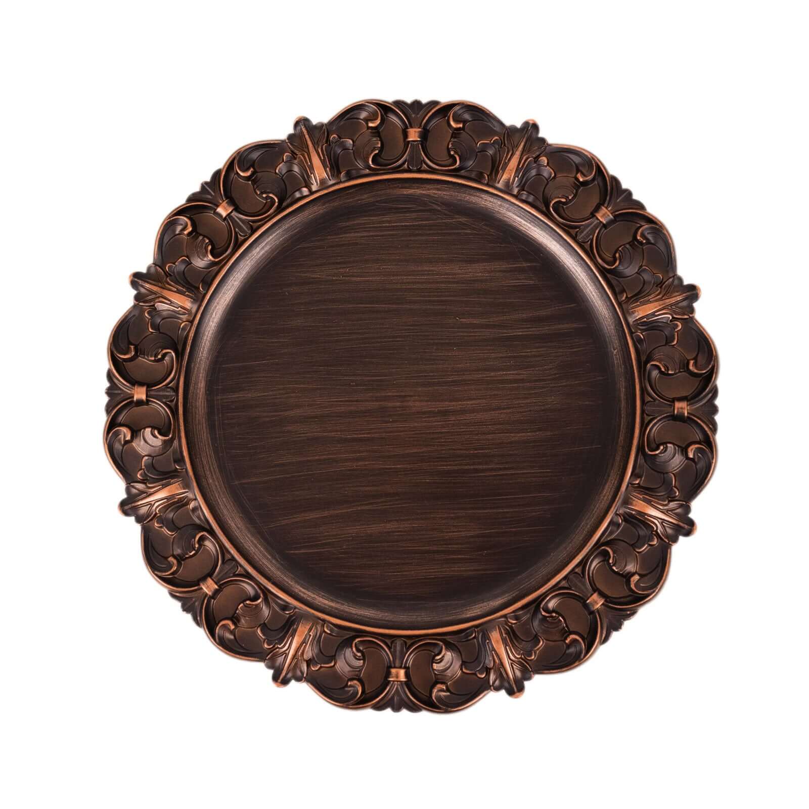 6-Piece Set of 13-Inch Dark Brown Acrylic Round Chargers with Elegant Retro Baroque Rim