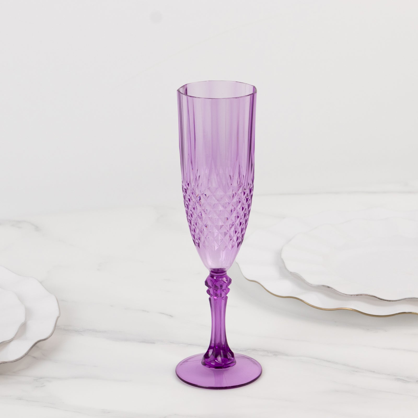 8oz Reusable Purple Transparent Crystal Cut Style 6-Pack Plastic Wedding Toast Flutes
