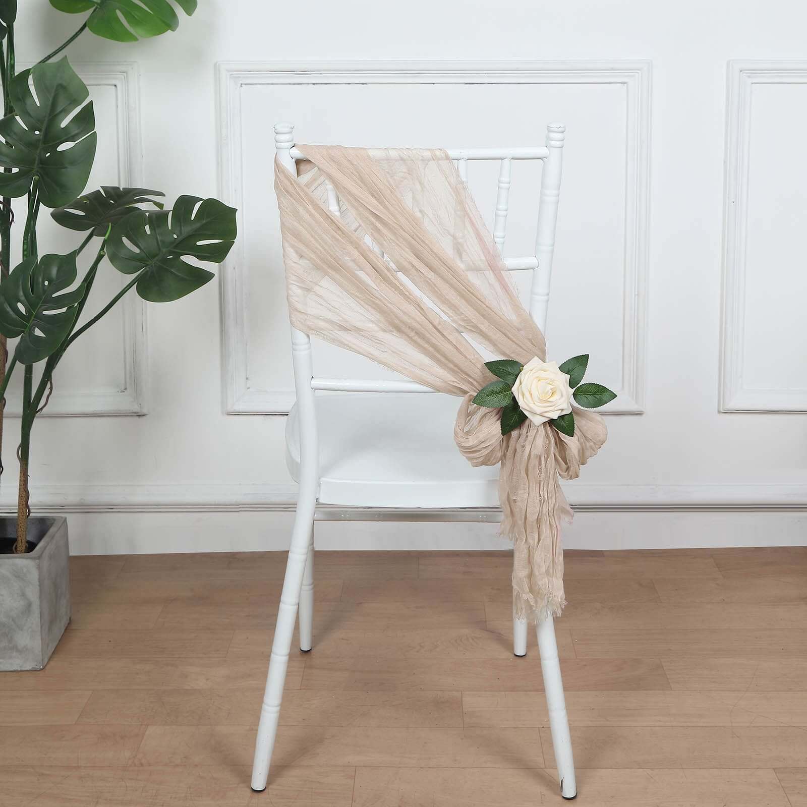 Hot Sale! 5-Piece Nude Beige Cheesecloth Gauze Chair Sashes for Boho Decor