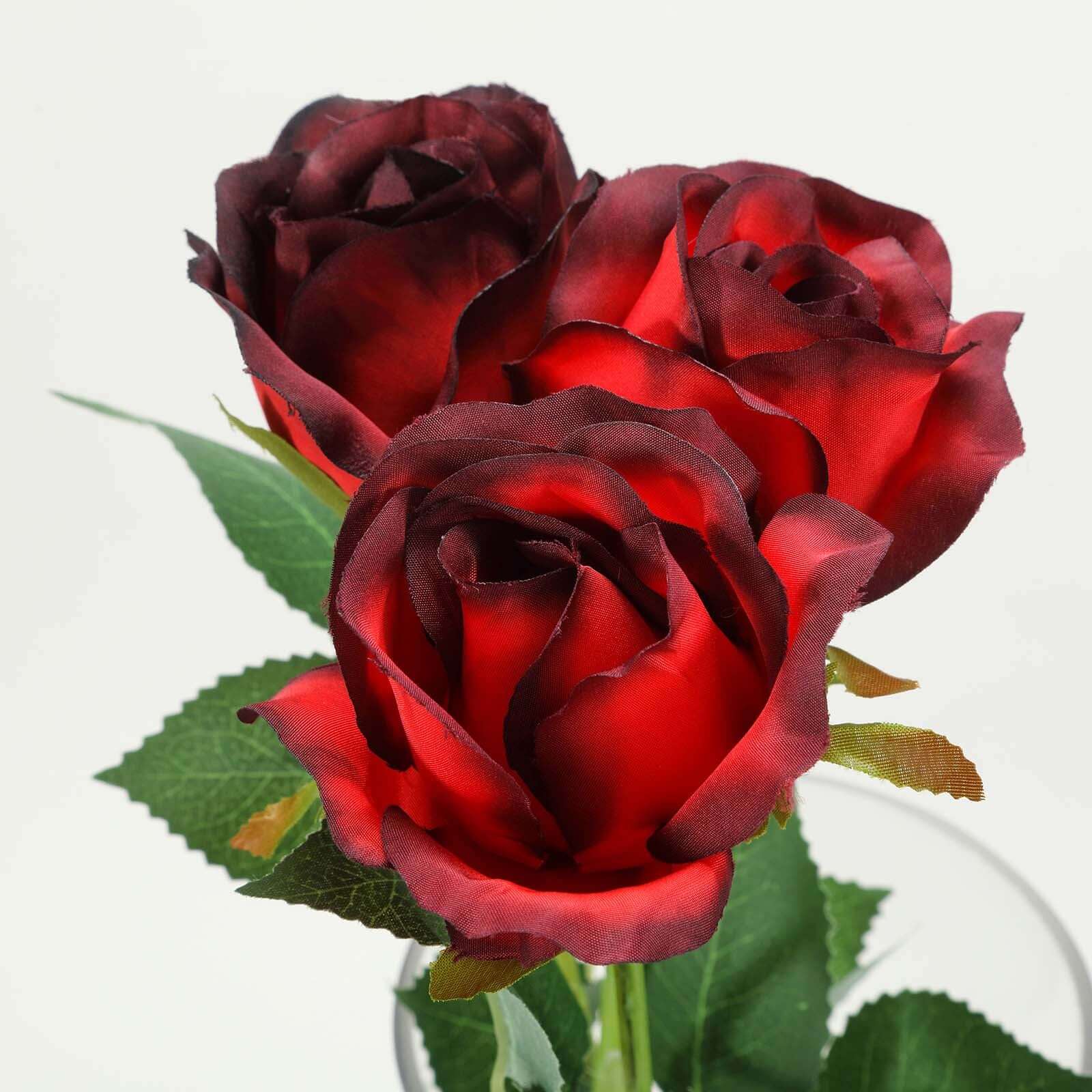 24Pcs Artificial Silk Roses with Red & Black Tips, 31