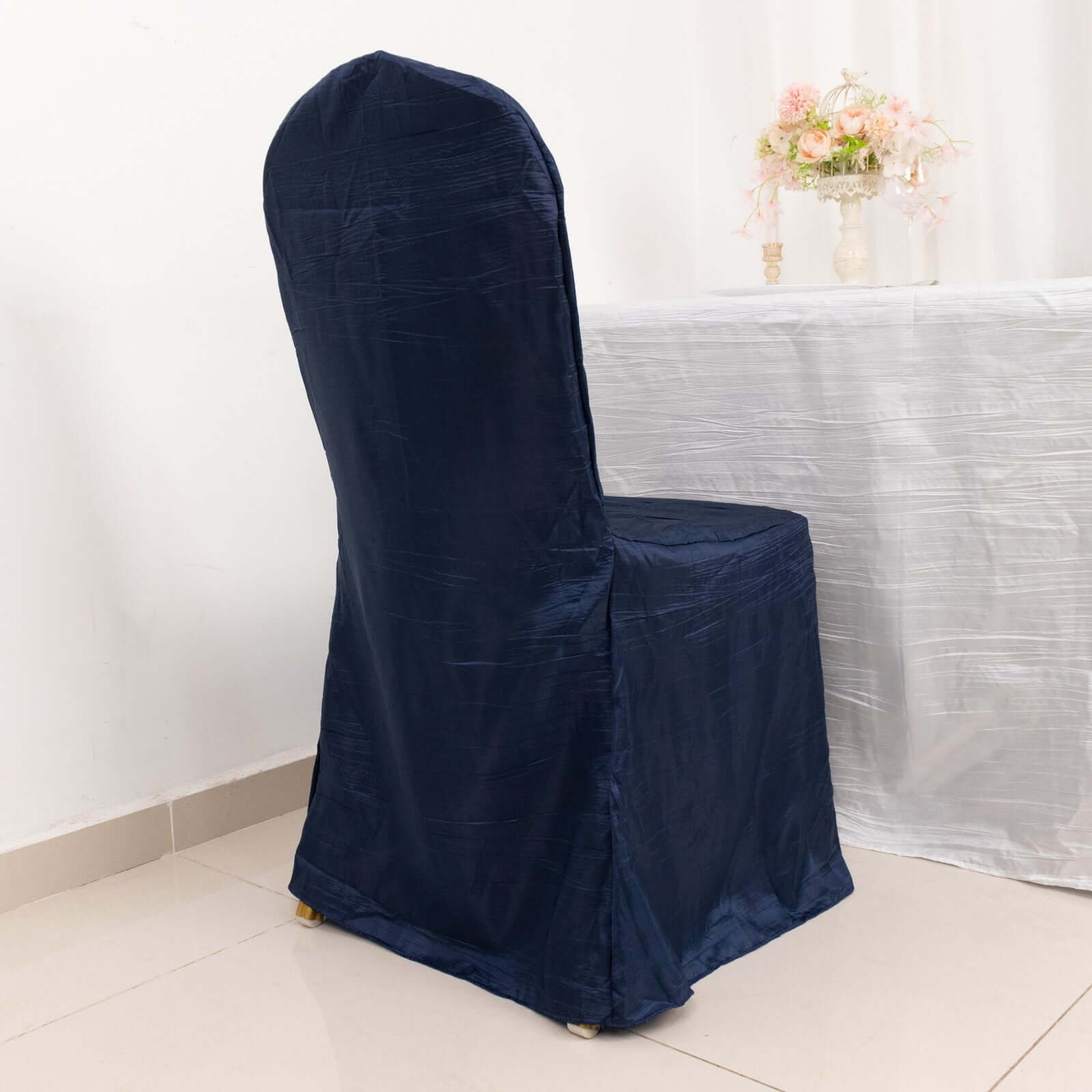 Navy Blue Reusable Crinkle Crushed Taffeta Slipcover for Banquet Chairs - Great Value!