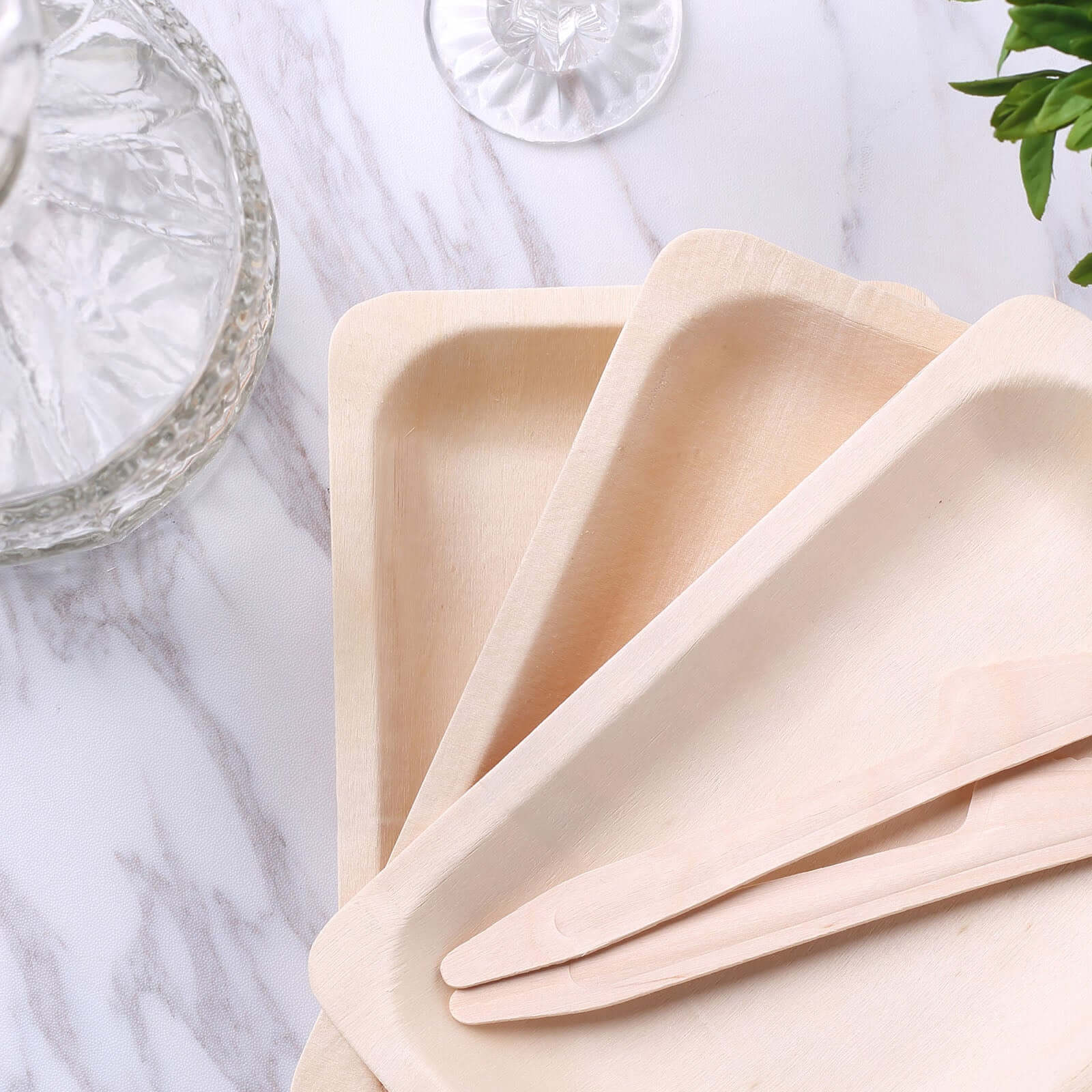 25-Pack Natural Birchwood 5x8 Rectangle Disposable Dessert Plates - Ideal for Special Events