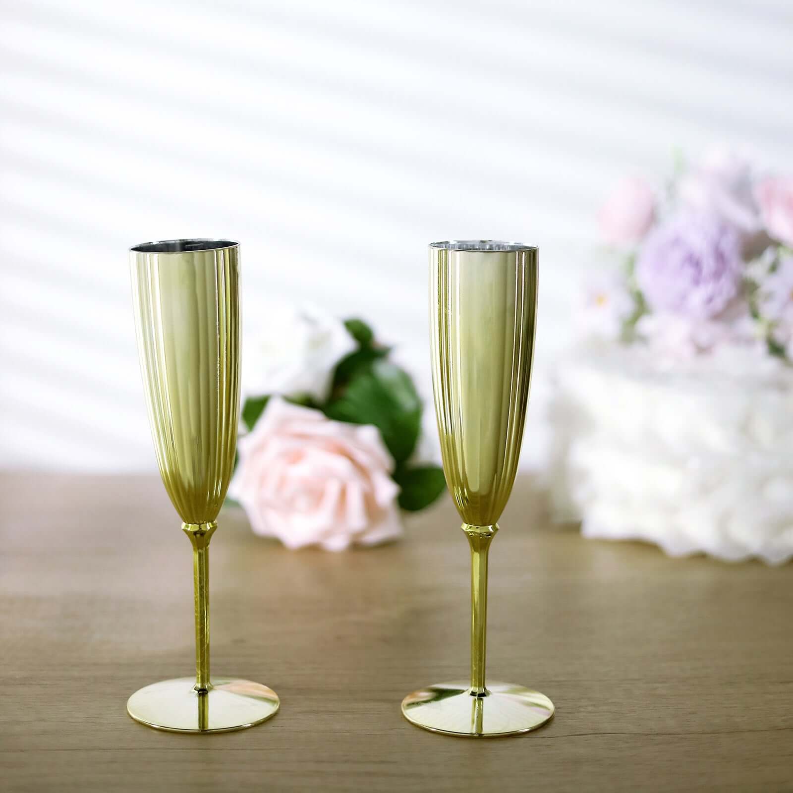 Hot Deal! 6-Pack Metallic Gold Plastic 5oz Disposable Champagne Flutes for Parties