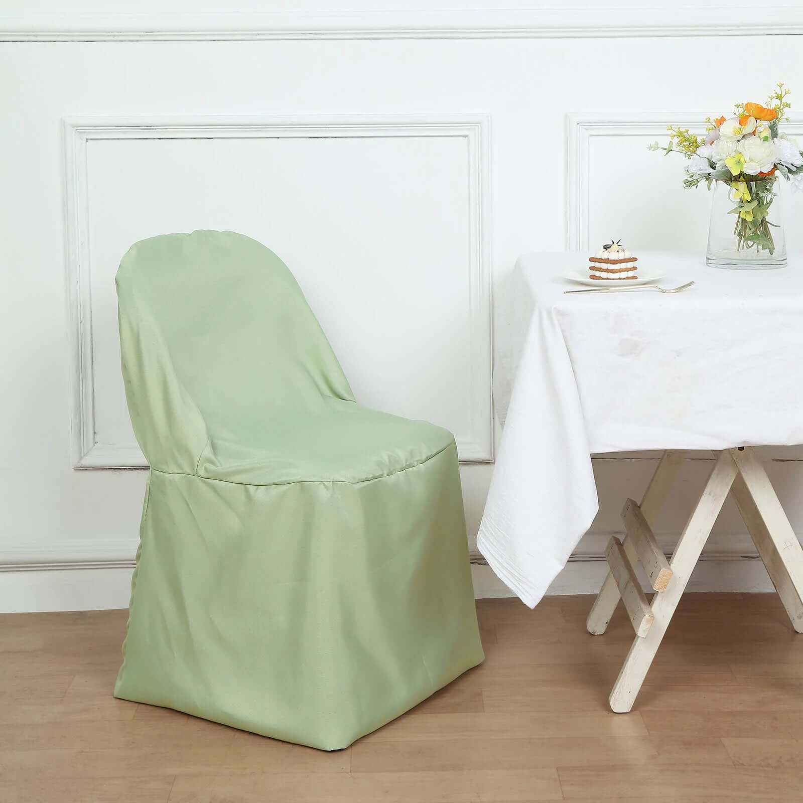Get 10-Pack Sage Green Polyester Wrinkle-Free Slip-On Chair Covers for Folding Chairs