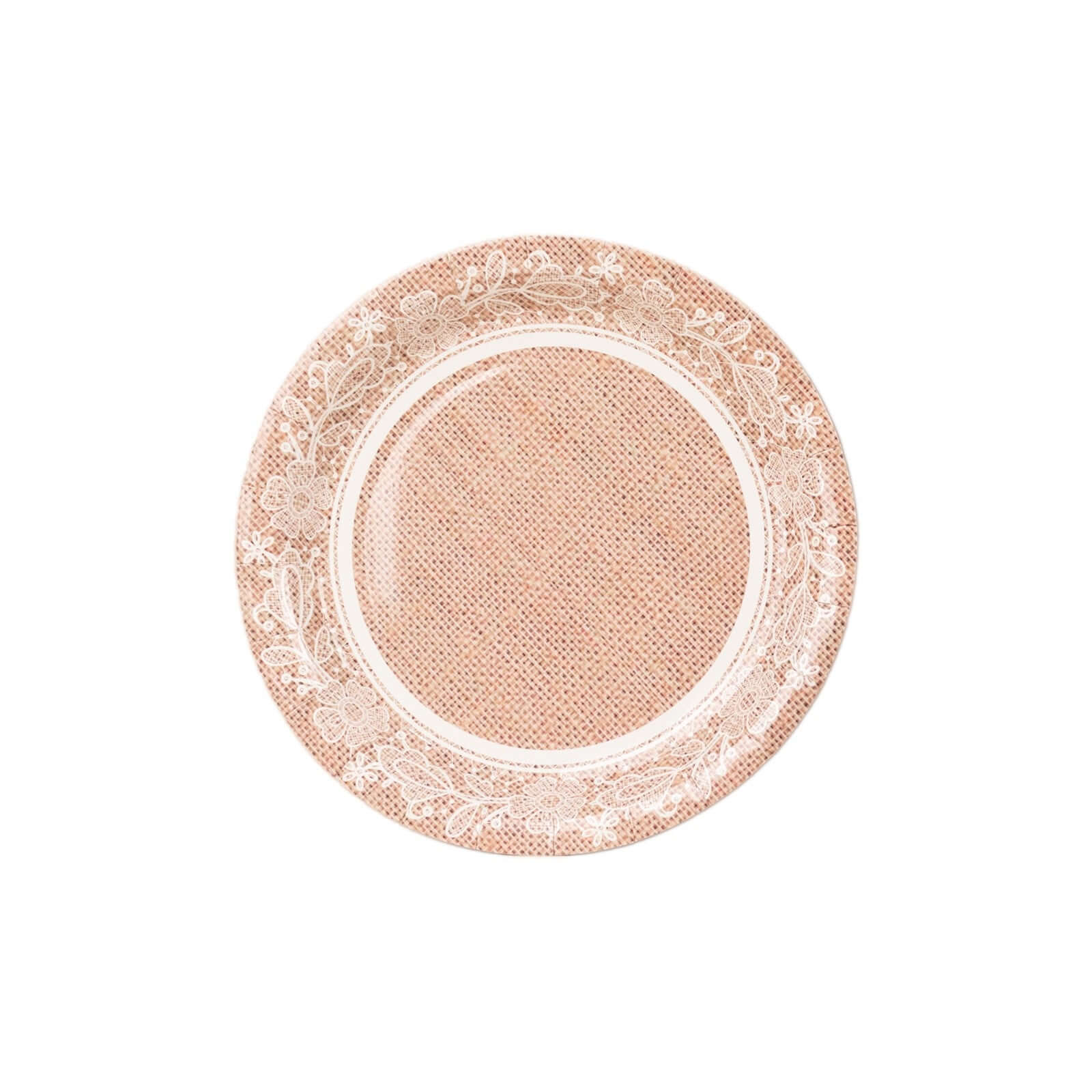 Hot Deal! 25-Pack of 9-Inch Round Disposable Paper Dinner Plates with Rustic Burlap & Floral Lace Design