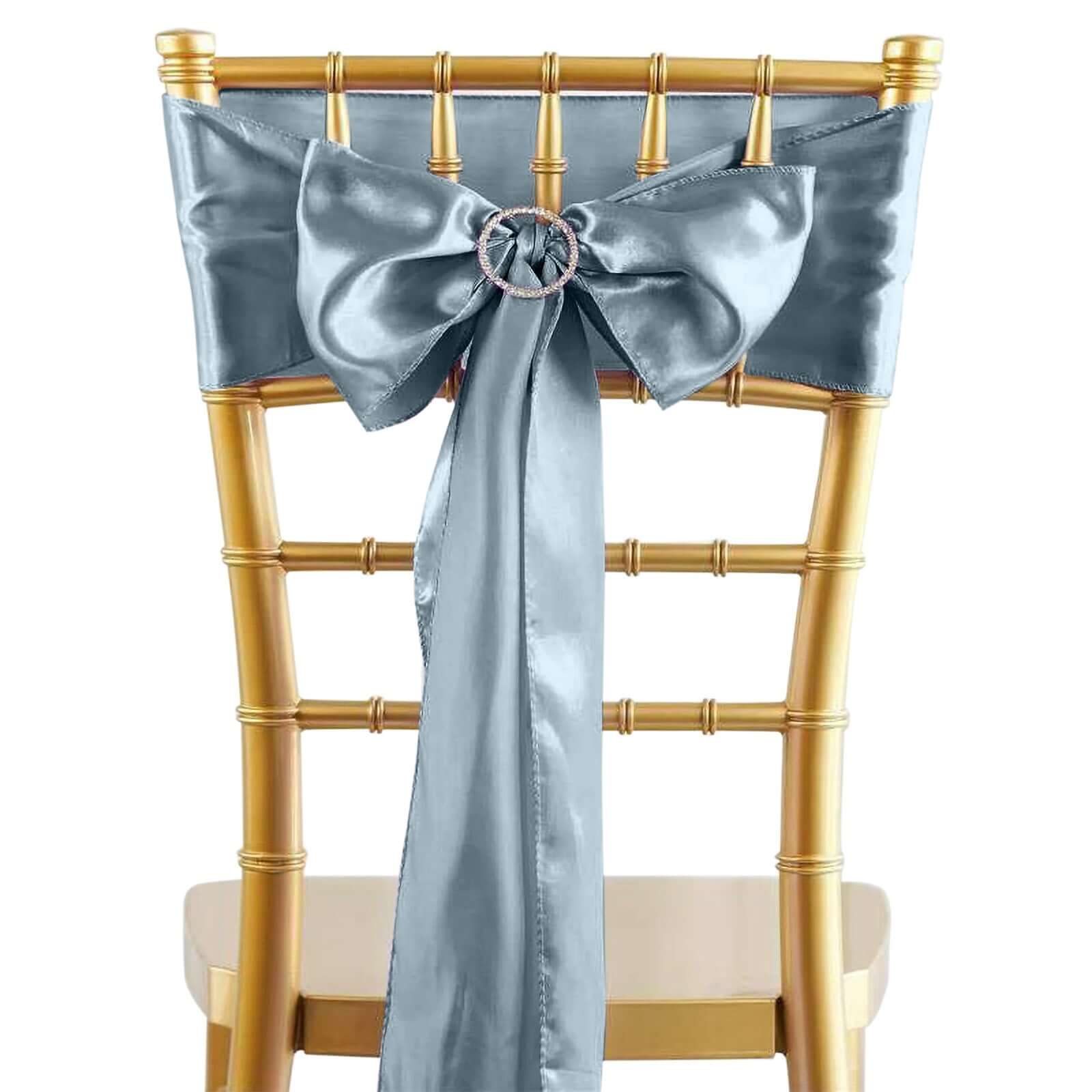 5-Pack Dusty Blue Satin Chair Sashes - Durable, Shiny Chair Bows, Great Deal