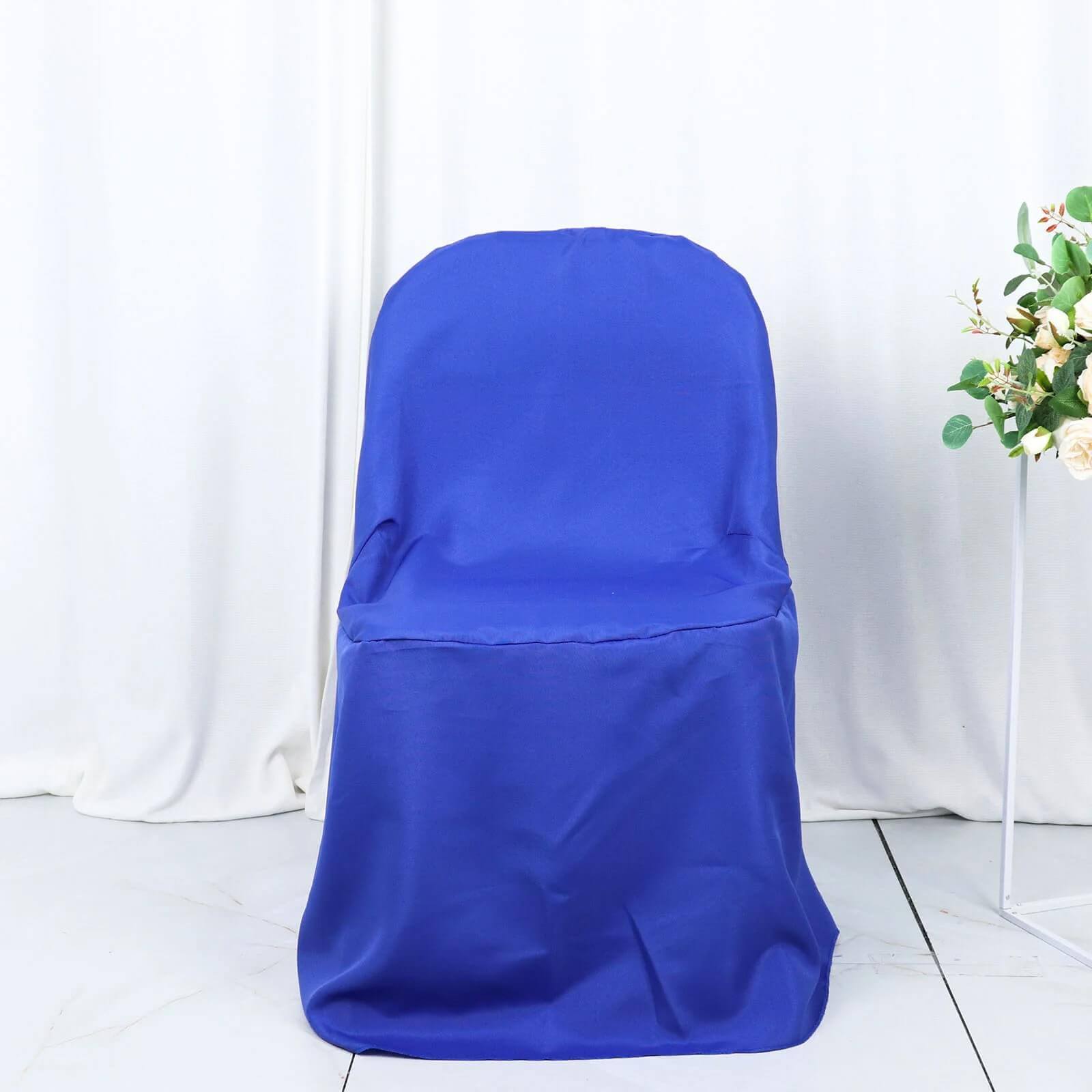 10-Piece Royal Blue Polyester Wrinkle-Free Slip-On Chair Covers for Folding Chairs