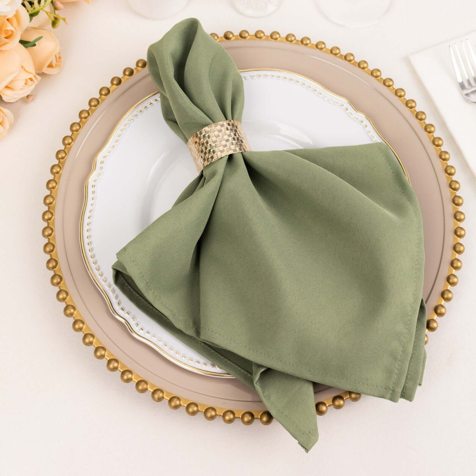 5-Piece Set of Premium Polyester 20x20 Dinner Napkins in Dusty Sage Green - Stain & Wrinkle Resistant