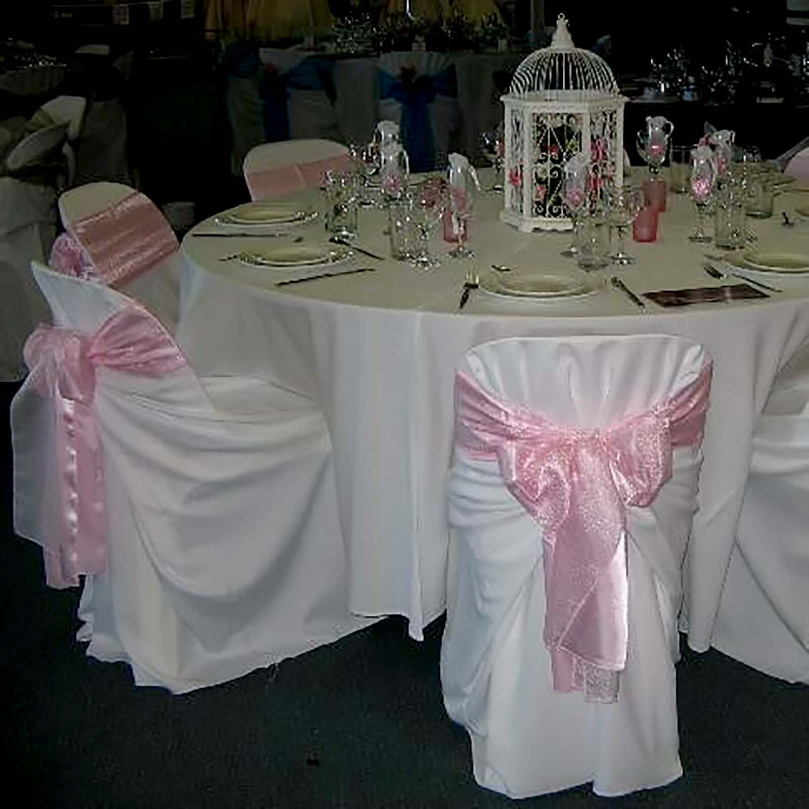 White Polyester Self-Tie Chair Cover - Universal Slip-On for Folding, Dining & Banquet Chairs