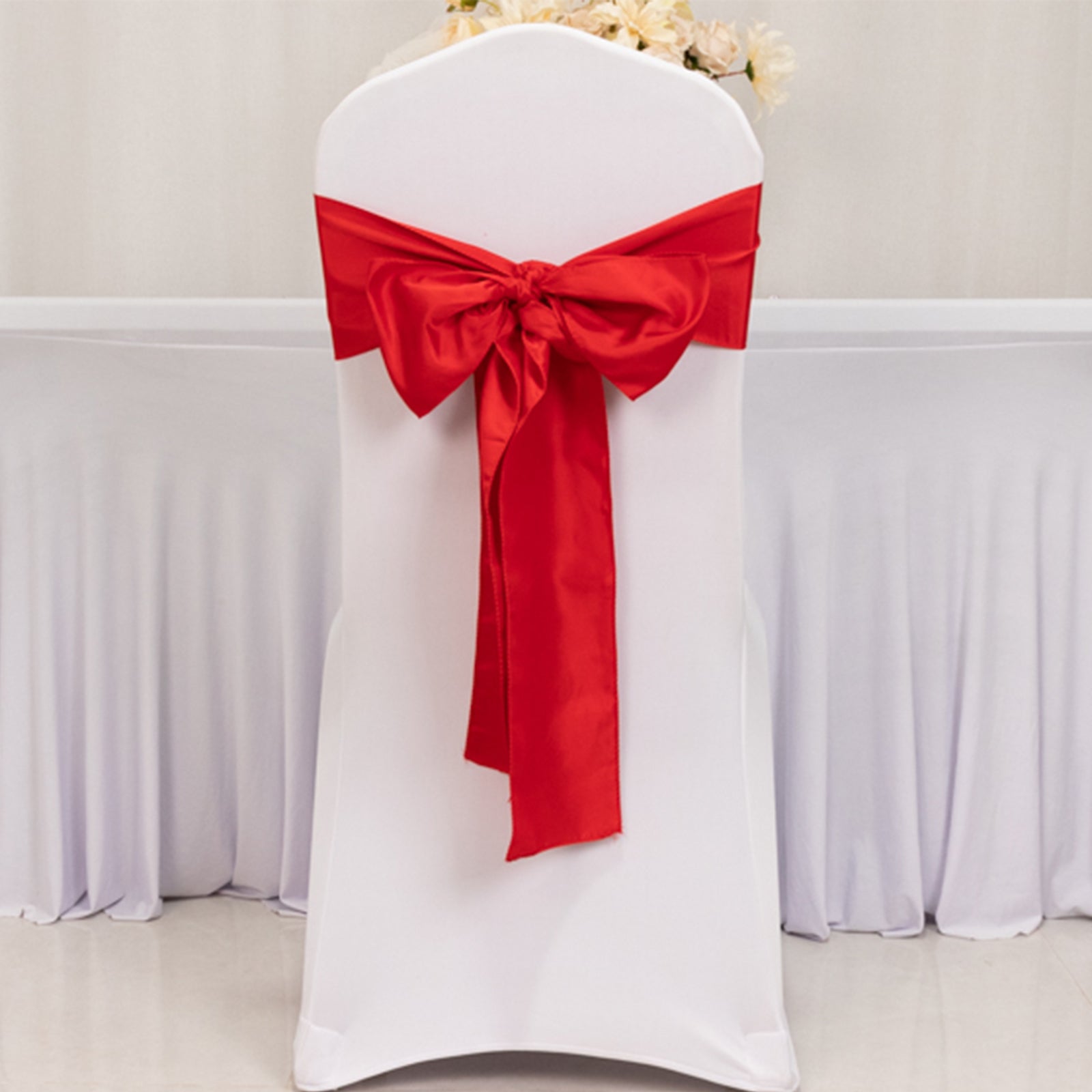 5-Piece Set of Red Lamour Satin 6x106 Chair Sashes - Reusable & Stylish Decor