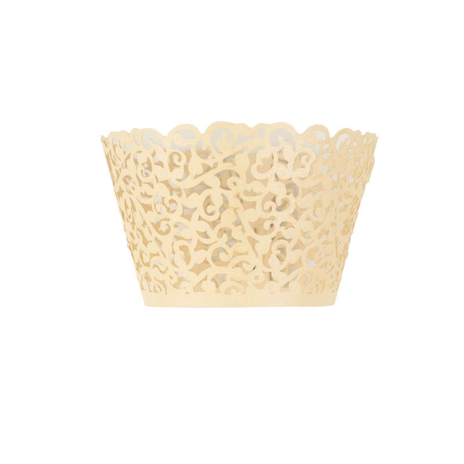 25-Pack Ivory Lace Laser Cut Paper Cupcake Wrappers - Ideal for Event Baking