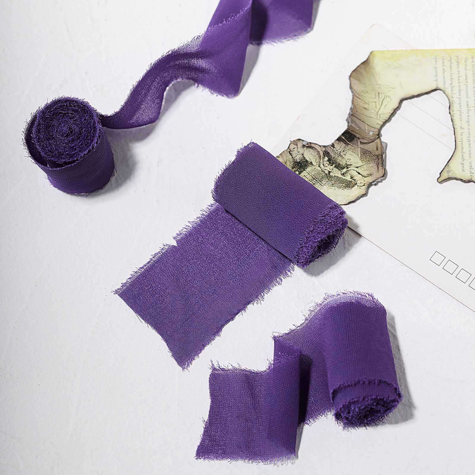 2-Pack 6-Yard Purple Silk-Like Chiffon Linen Ribbon Rolls for Wedding Decor & Gift Wrapping