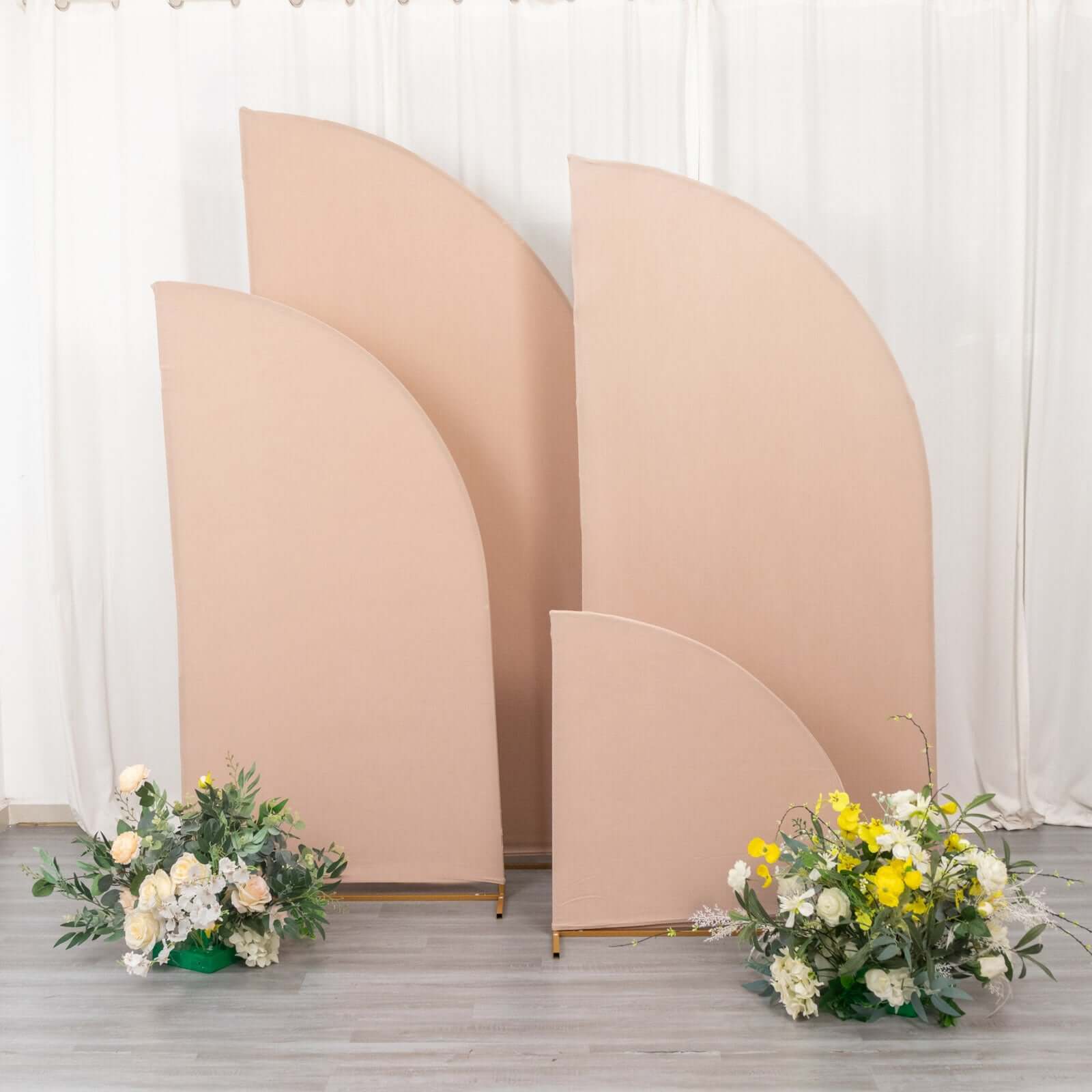 Exclusive Set of 4 Custom-Fitted Matte Nude Spandex Half Moon Wedding Arch Covers - Various Sizes