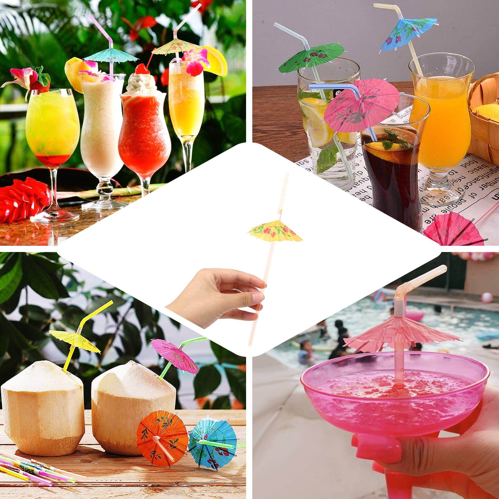 50-Pack Multi-Colored Disposable Umbrella Straws - Perfect for Tropical Parties