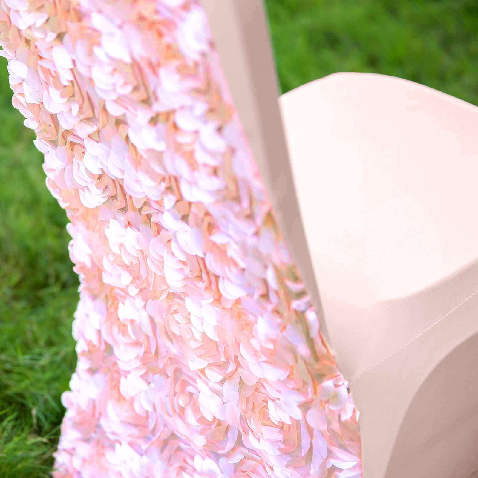 Hot Sale! Stretch Fitted Blush Satin Rosette Banquet Chair Slipcovers