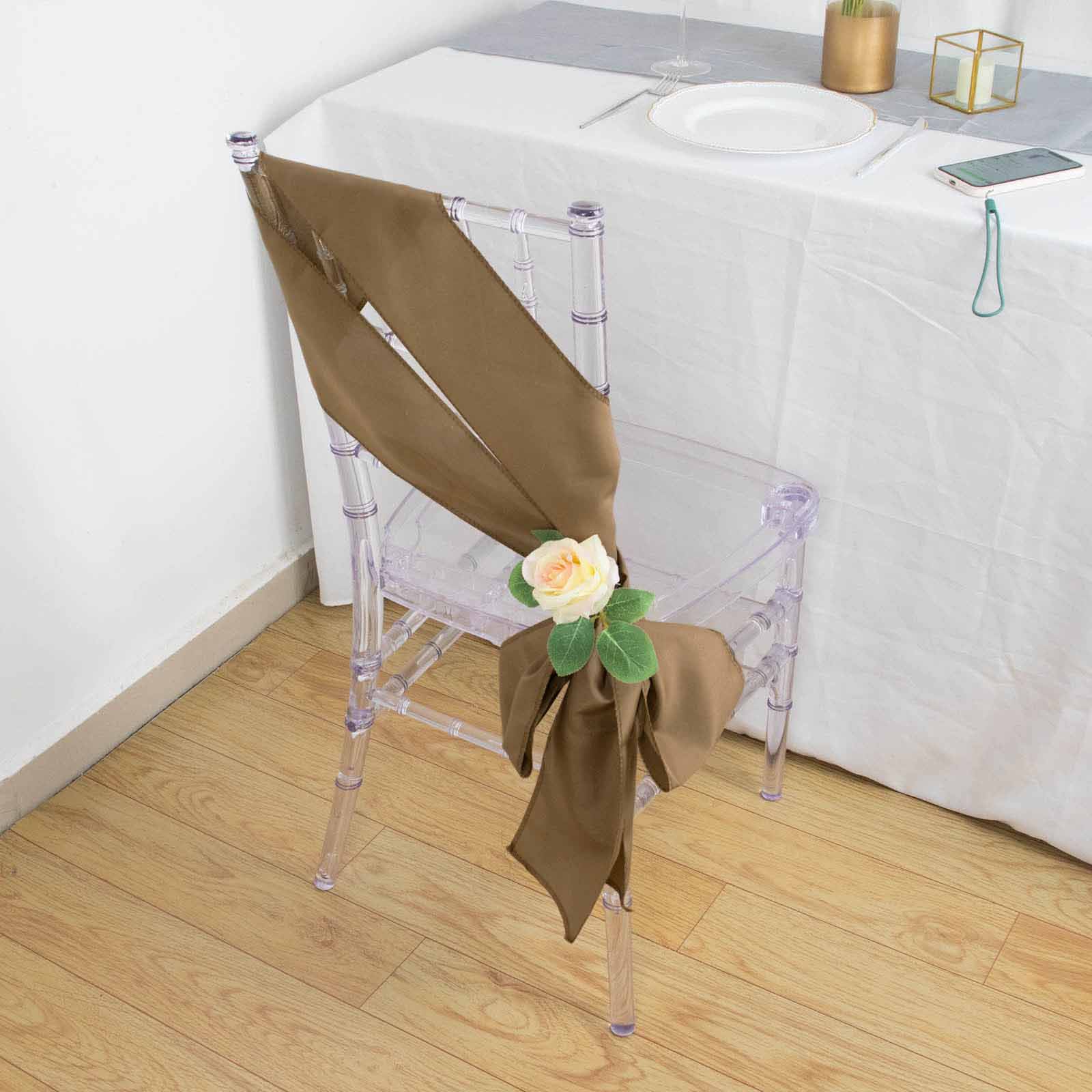 Hot Sale! 5-Piece Set of Taupe Polyester Chair Sashes, 6x108 Inches