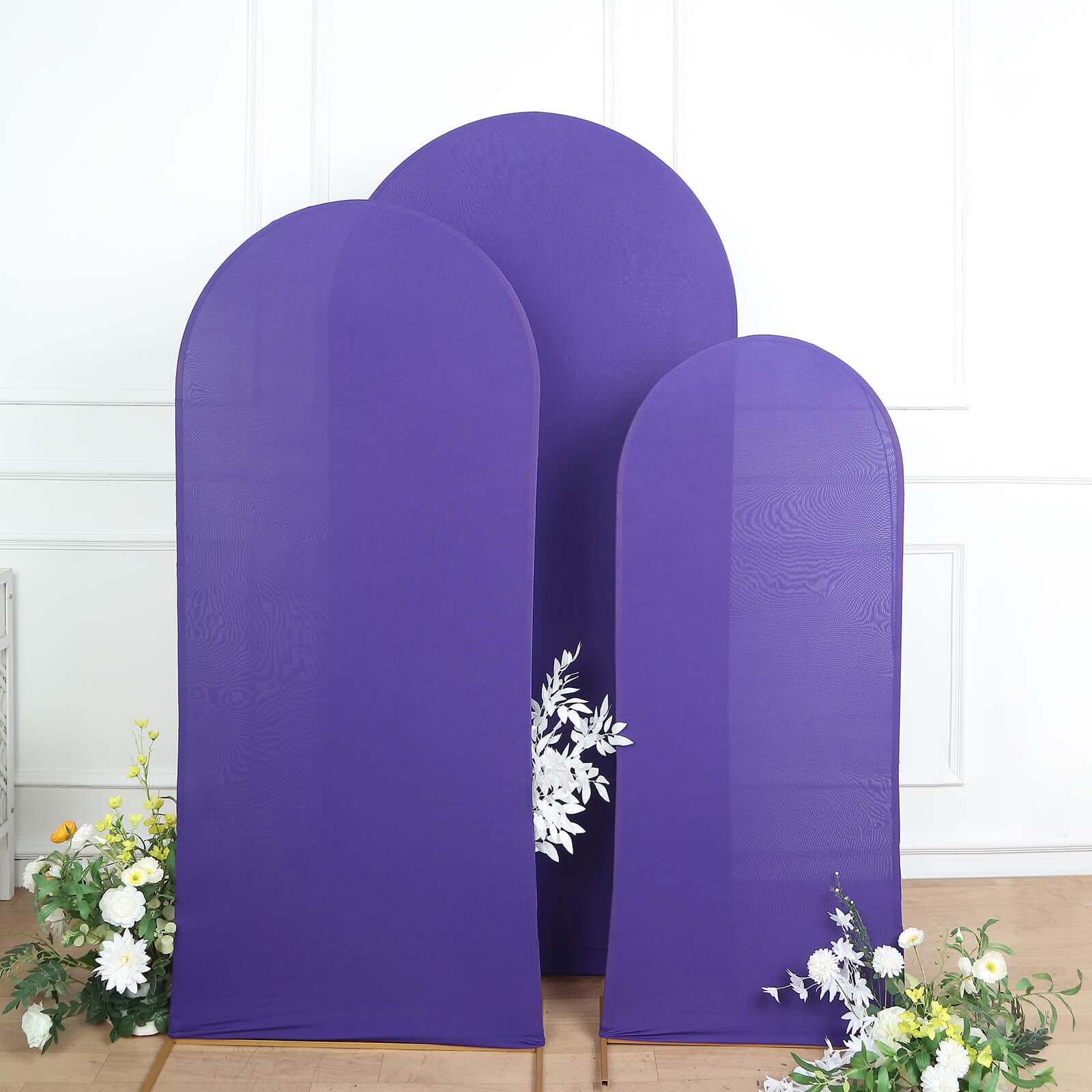 3-Piece Matte Purple Spandex Fitted Covers for 5ft, 6ft, 7ft Round Top Chiara Wedding Arch Stands