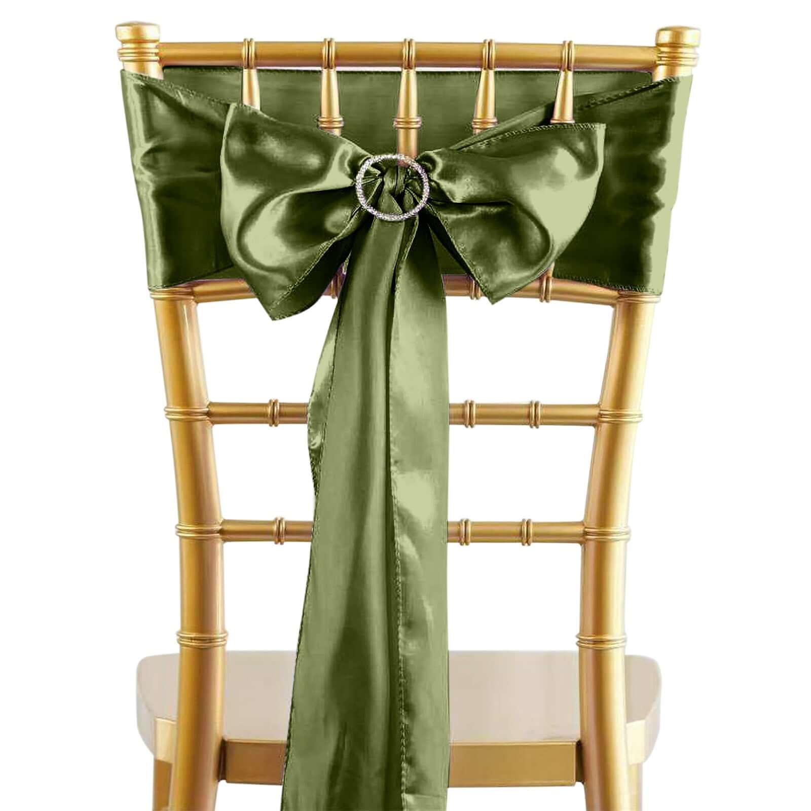 Olive Green Satin Chair Sashes Pack of 5 - Durable & Shiny Bows