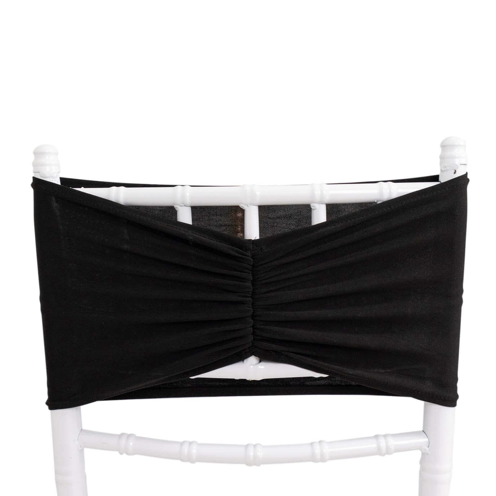 5-Pack Black Ruffled Spandex Chair Sashes - Wide, Stretchable and Easy-to-Use Decor Bands